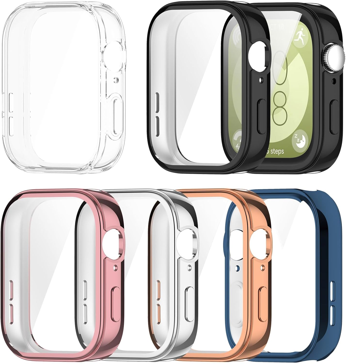 RuenTech Compatible for HUAWEI Watch FIT 3 Case Cover, Ultra Slim Soft Cover Case & Screen Protector for HUAWEI Watch FIT 3 Smartwatch (6-Pack)