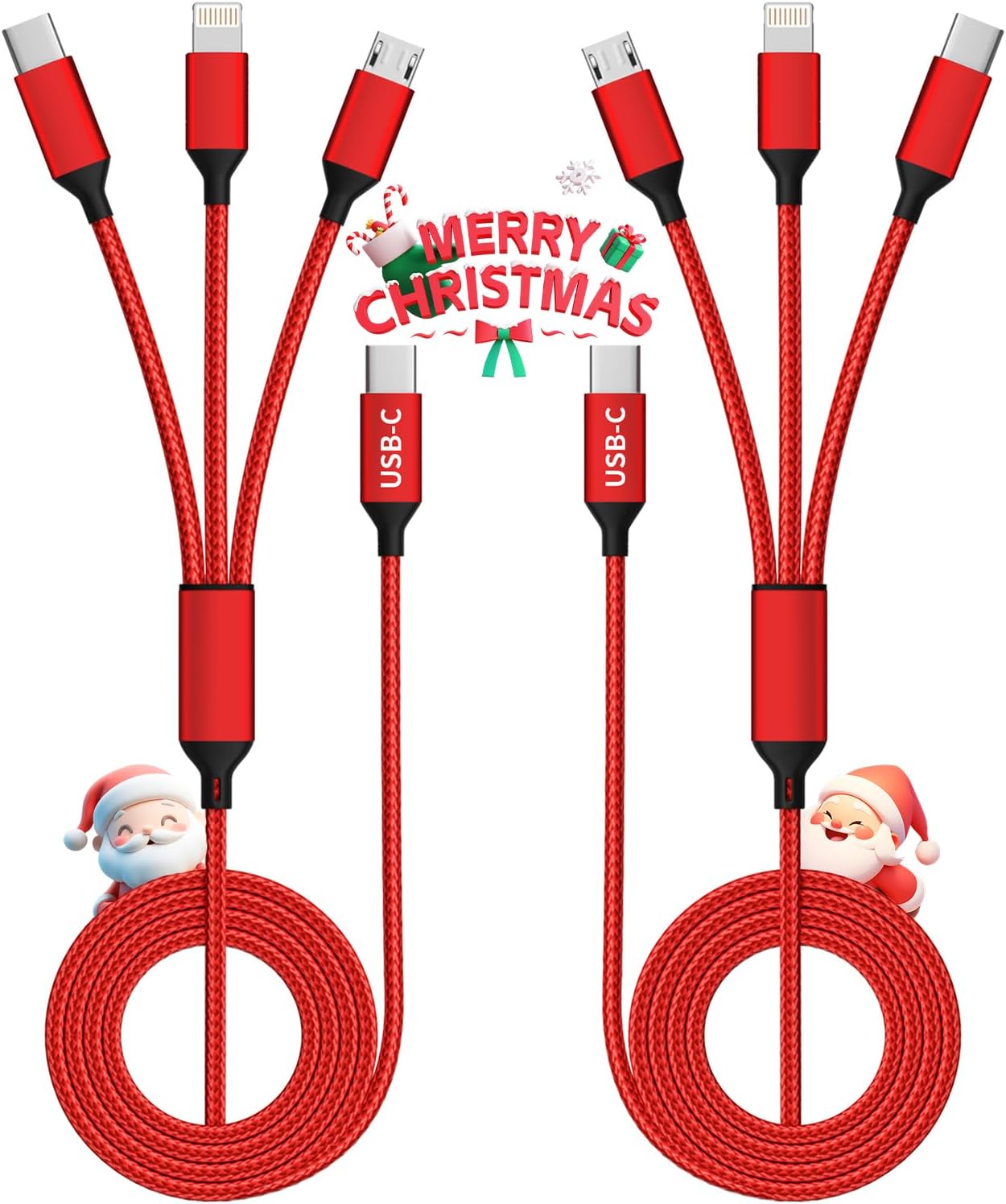 USB C Multi Charging Cable, (2 Pack 4FT), 3 in 1 Charging Cable Nylon Braided Universal Charging Cable with Type-C, Micro USB,IP Port for iPhone16/15 Series/Cell Phones & Pads and Other Devices