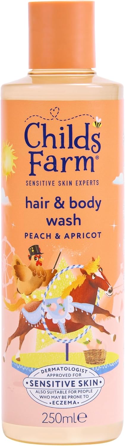 Childs Farm Kids Hair & Body Wash, Peach & Apricot | Tear-free, Gently Cleanses | Suitable for Dry, Sensitive Skin, 250ml