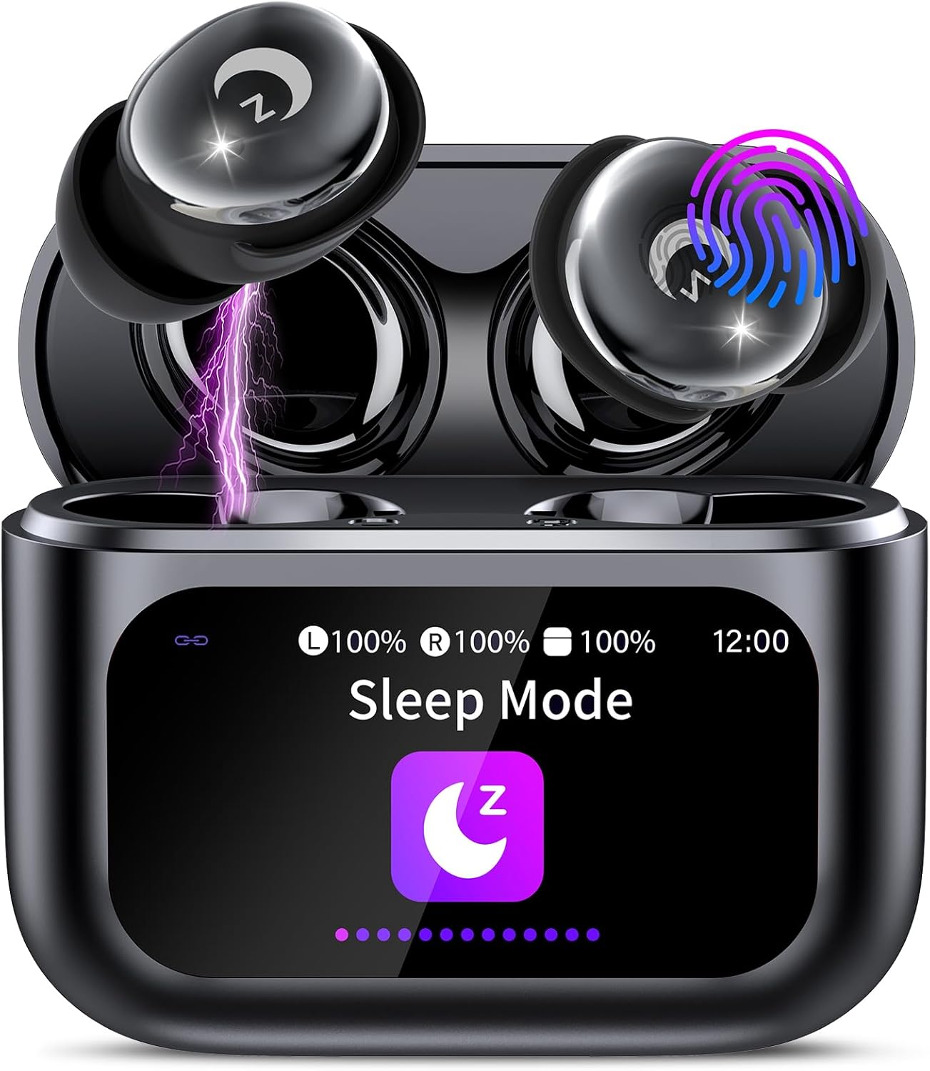 Wireless Earbuds with Smart Touch Screen, 2025 Mini Sleep Earbuds Bluetooth 5.4 Headphones In Ear with Noise Cancelling Mics, 48Hrs Bass Stereo Ear Buds, 5 EQ Modes/IPX7 Waterproof Earphones Black