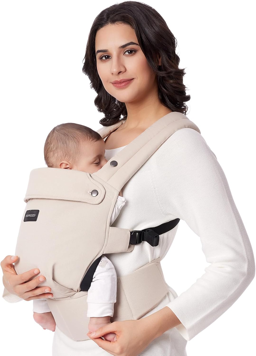 Momcozy Baby Carrier - Ergonomic, Cozy and Lightweight Carrier for 3-24 Months, Effortless to Put On, Ideal for Hands-Free Parenting, Enhanced Lumbar Support, Khaki
