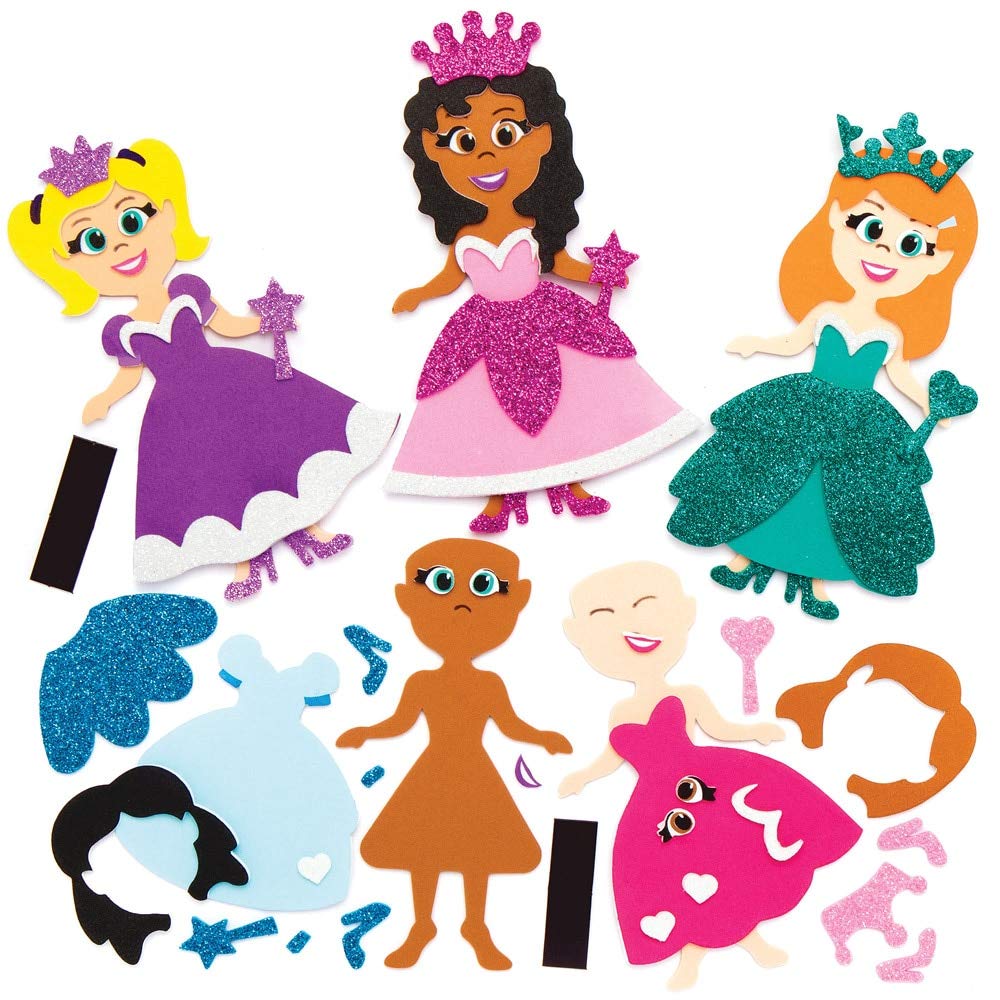 Baker Ross AX123 Princess Mix & Match Magnet Kits, Ideal for Kids Arts and Crafts (8 Pack),Blue,Green,Purple