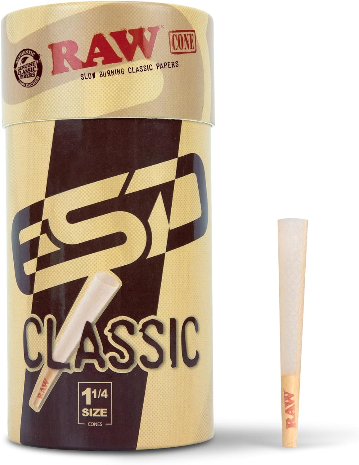 RAW Cones Classic 1-1/4 Size - 150 Pack - Slow Burning Pre Rolled Cones with Tips & Packing Tubes Included