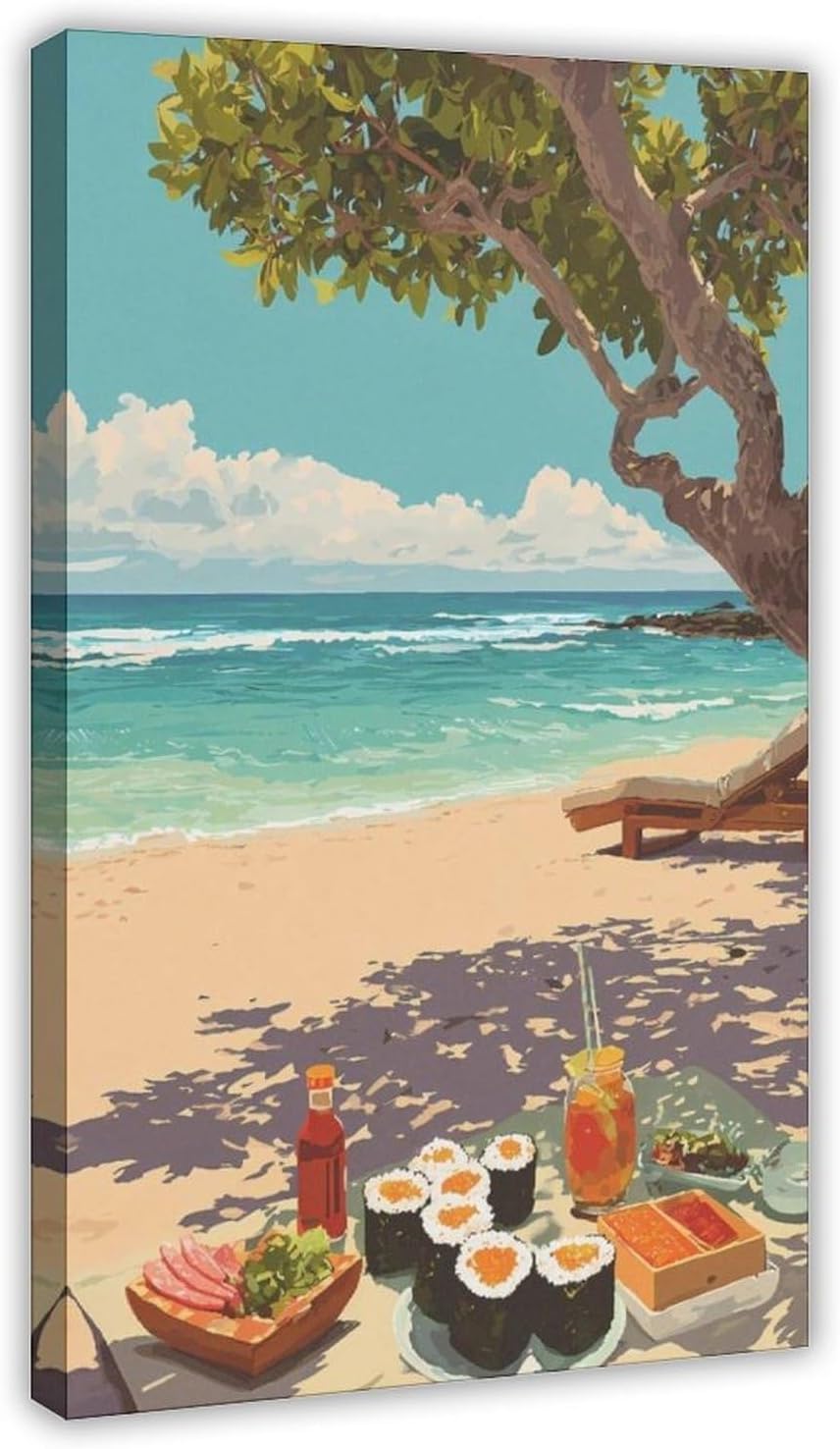 NUIHAGF Beach Picnic Spam Musubi Canvas Poster Wall Art Decor Print Picture Paintings for Living Room Bedroom Decoration 08x12inch(20x30cm)