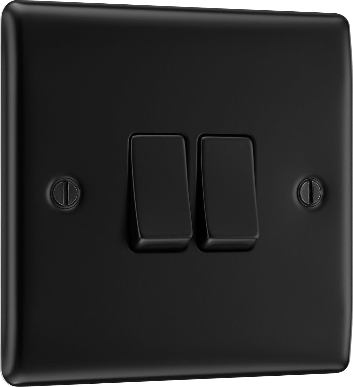BG Electrical Double Wall Light Switch, 2 Way, Raised and Slim Profile, Round Edges, Nexus Metal, Matt Black, 20A, 16AX, NFB42