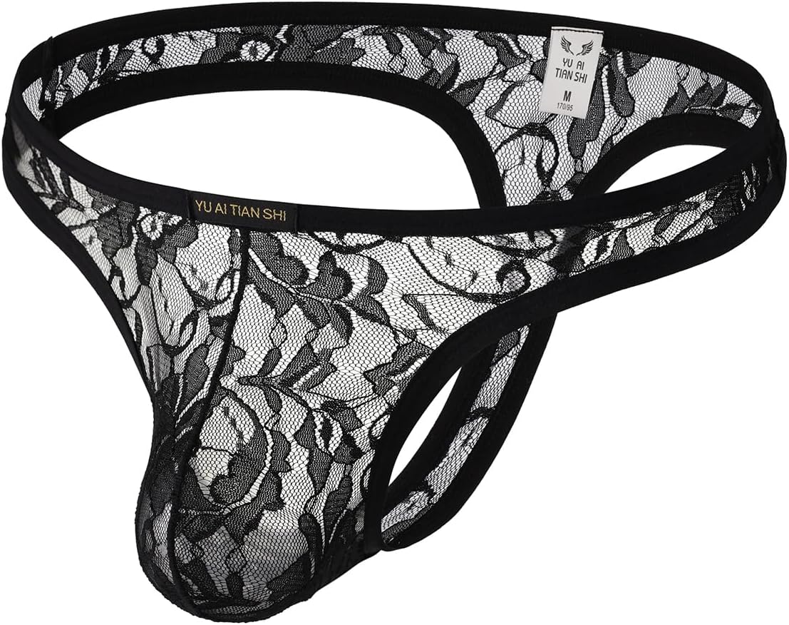MuscleMate Men's Lace Thong Panties Sheer Mesh Bikini Briefs T-back G-string Underwear.