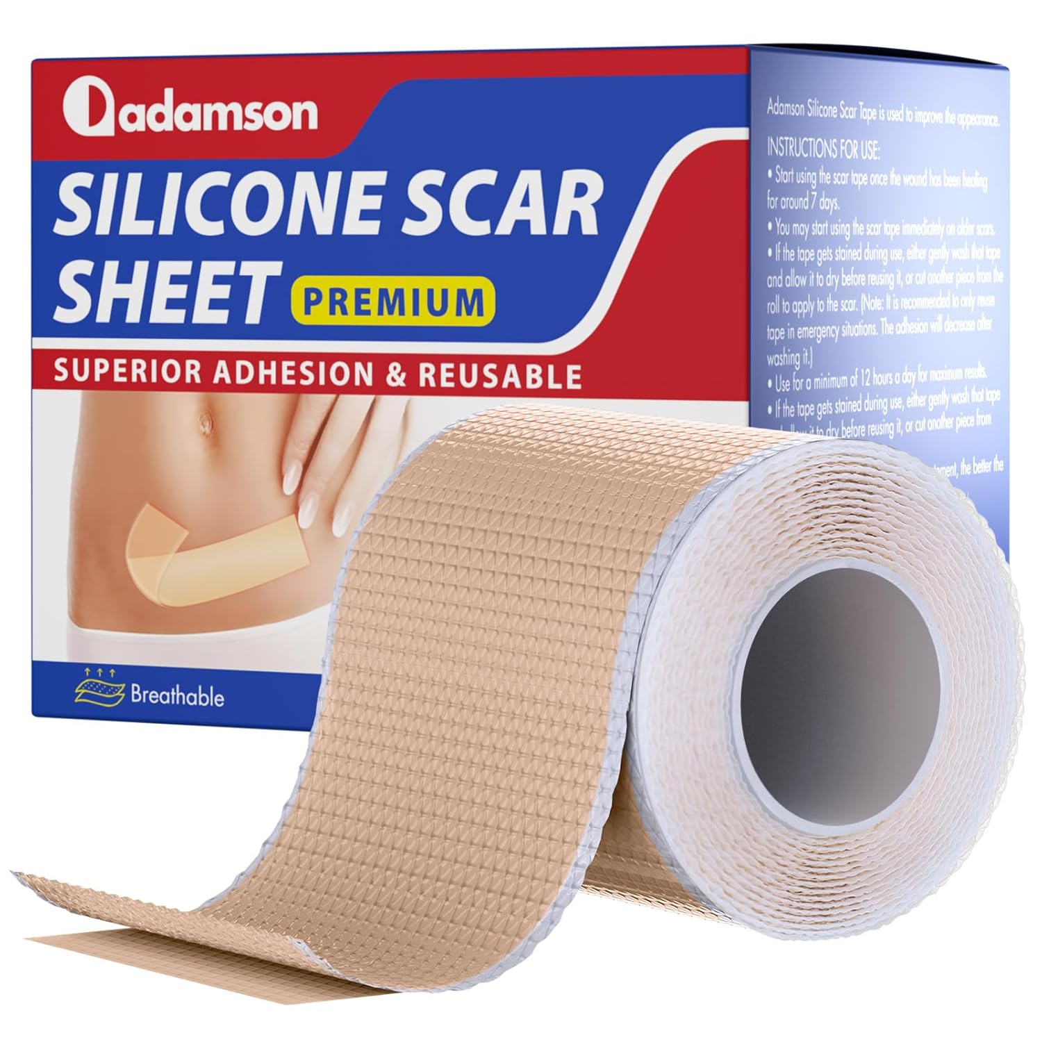 Premium Silicone Scar Tape for Surgical Scars - Silicone Scar Sheets for Keloid Bump Treatment, C-Section, Burns & More - Reusable & Professional - For All Skin Types (4cm x 1.5M - 1.6"x 60" Roll)