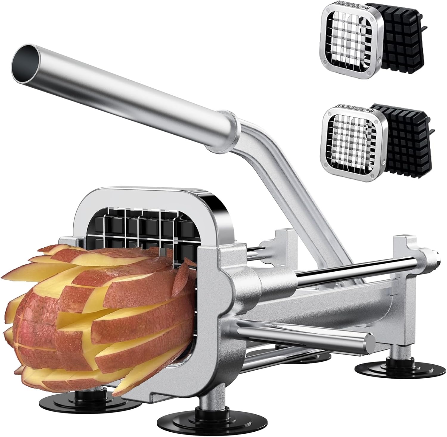 Eascandy French Fry Cutter, Heavy Duty Potato Slicer, Stainless Steel Potato Chopper Set with 1/2 and 3/8 Inch Blades for Sweet Potato, Carrot, Yam, Cucumbers.