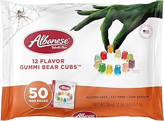 Albanese World's Best, Halloween 12 Flavor Gummi Bear Cubs®, 50-0.5oz Trick or Treat Bags of Halloween Candy
