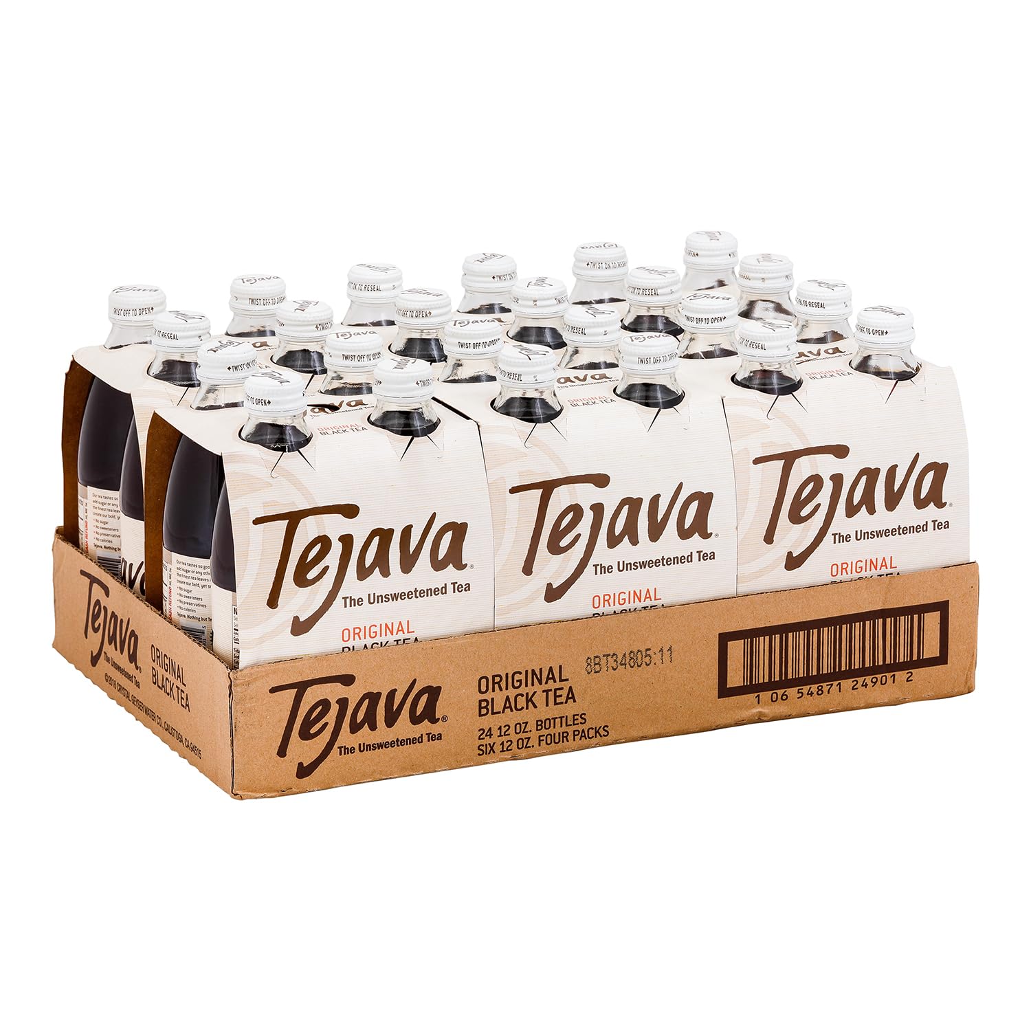 Tejava Original Unsweetened Black Iced Tea, 24 Pack, 12oz Glass Bottles, Non-GMO, Kosher, No Sugar or Sweeteners, No calories, No Preservatives, Brewed in Small Batches