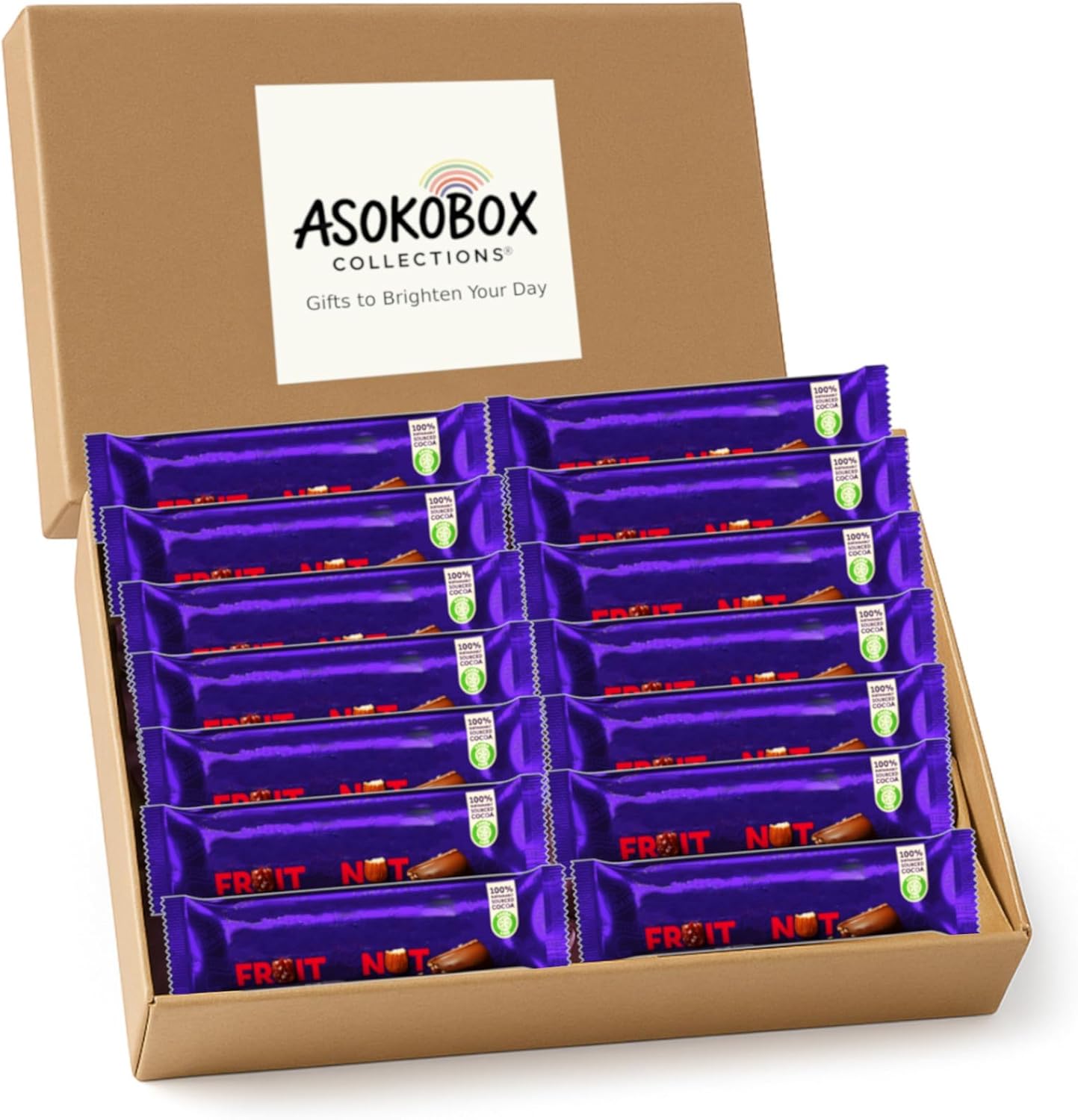 Letterbox Fruit & Nut Treat Box – 14 x 49g Milk Chocolate Bars with Raisins & Roasted Almonds – Indulgent Snack Gift for Sweet Tooths, Friends or Colleagues – No-Fuss Letterbox Delivery