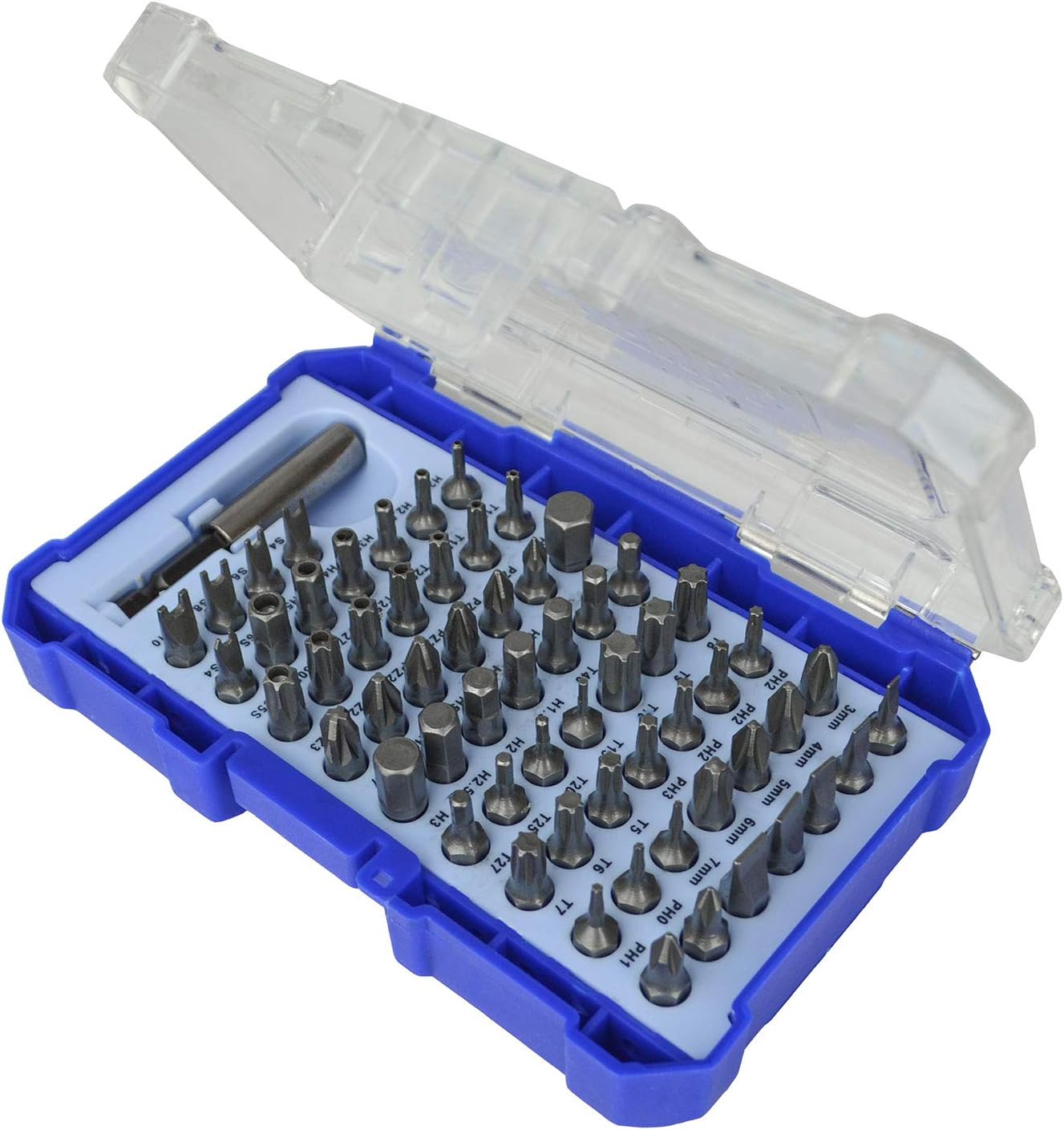 Faithfull FAISBSET61 61 Piece Screwdriver Bit Set including, slotted, Pozidriv, Phillips, Hex, Star (Torx), Tamperproof, Hex security and spanner drive. Plus 1/4in Magnetic Bit Adaptor
