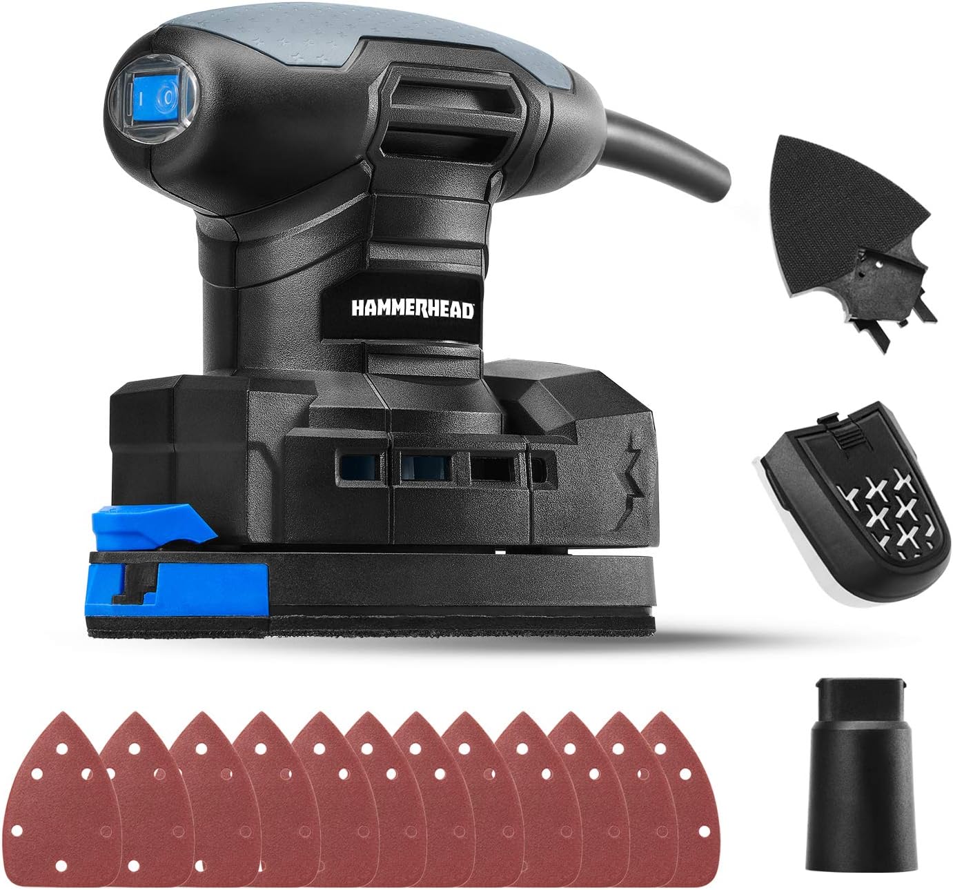 Hammerhead 1.4-Amp Multi-Function Detail Sander with 12pcs Sandpaper, Dust Collection System, and Detail Attachment - HADS014