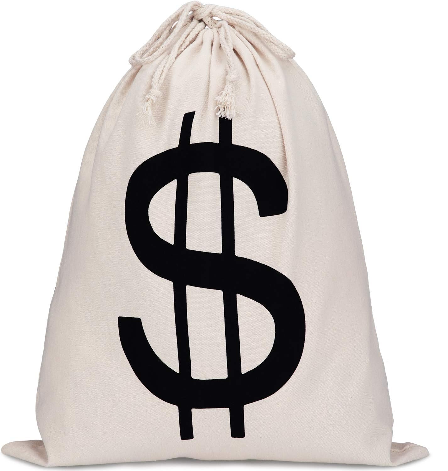 Boao 19.7 x 15.8 Inch Money Bags Prop Money Dollar Sign Drawstring Canvas Bag with Dollar Symbol for Toy Favor Cosplay Themed Party