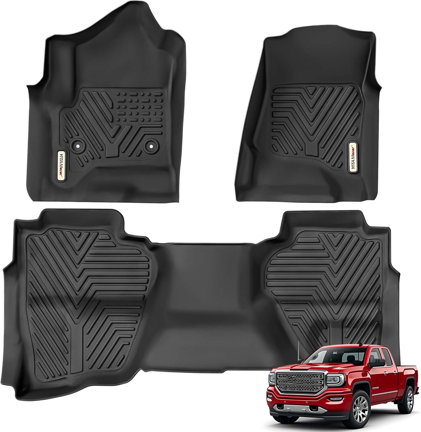 YITAMOTOR Floor Mats for 2014-2018 Silverado/Sierra 1500, 2015-2019 2500/3500 HD, Double Cab Only, Custom Fit Floor Liners, 1st & 2nd Row All Weather Protection