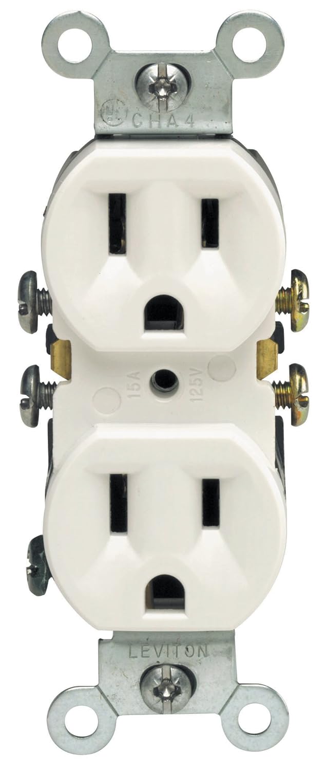 Leviton 15 Amp, 125 Volt, Duplex Receptacle, Residential Grade, Grounding, 10-Pack, 5320-WMP, White