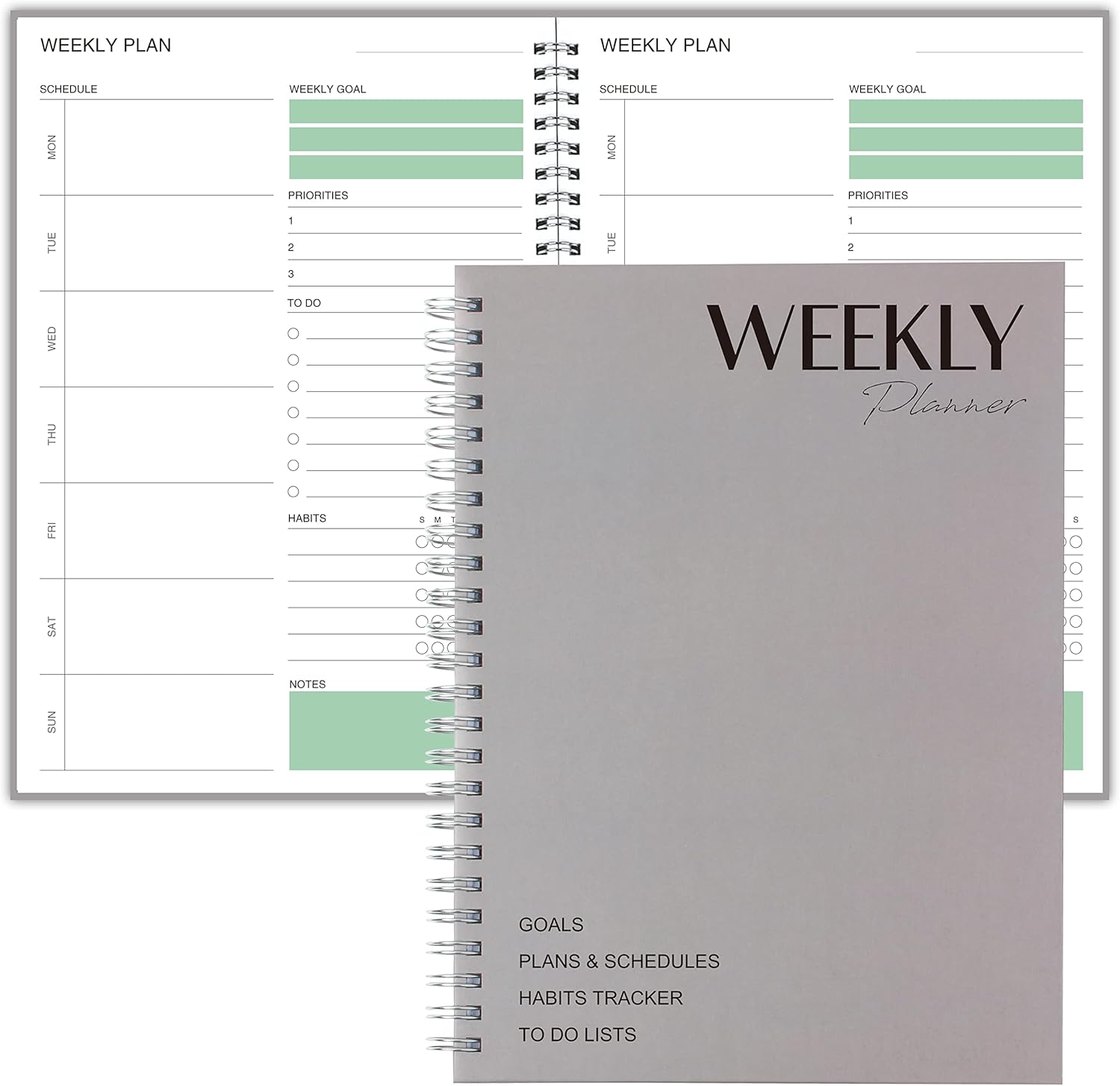 KAICN A5 Weekly To Do Planner Notebook,Weekly Goal To Do List Planner, Priorities, Habit Tracker, Note Page, Fashion Design with Hard Cover and Spiral Binding, 6"x8.5" Office Organization Notebooks