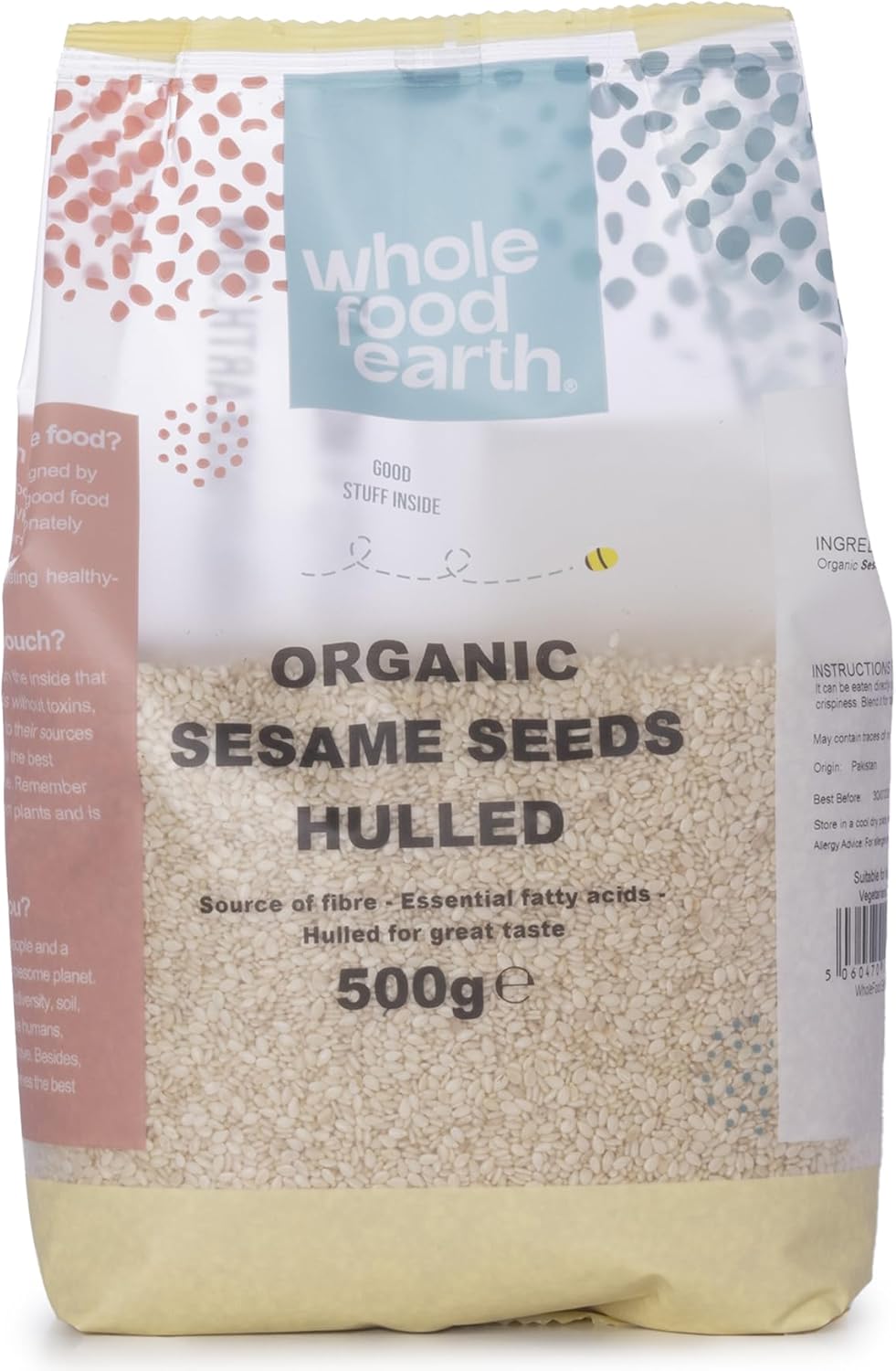 Wholefood Earth Organic Sesame Seeds Hulled 500g Raw | GMO Free | Vegan | Certified Organic