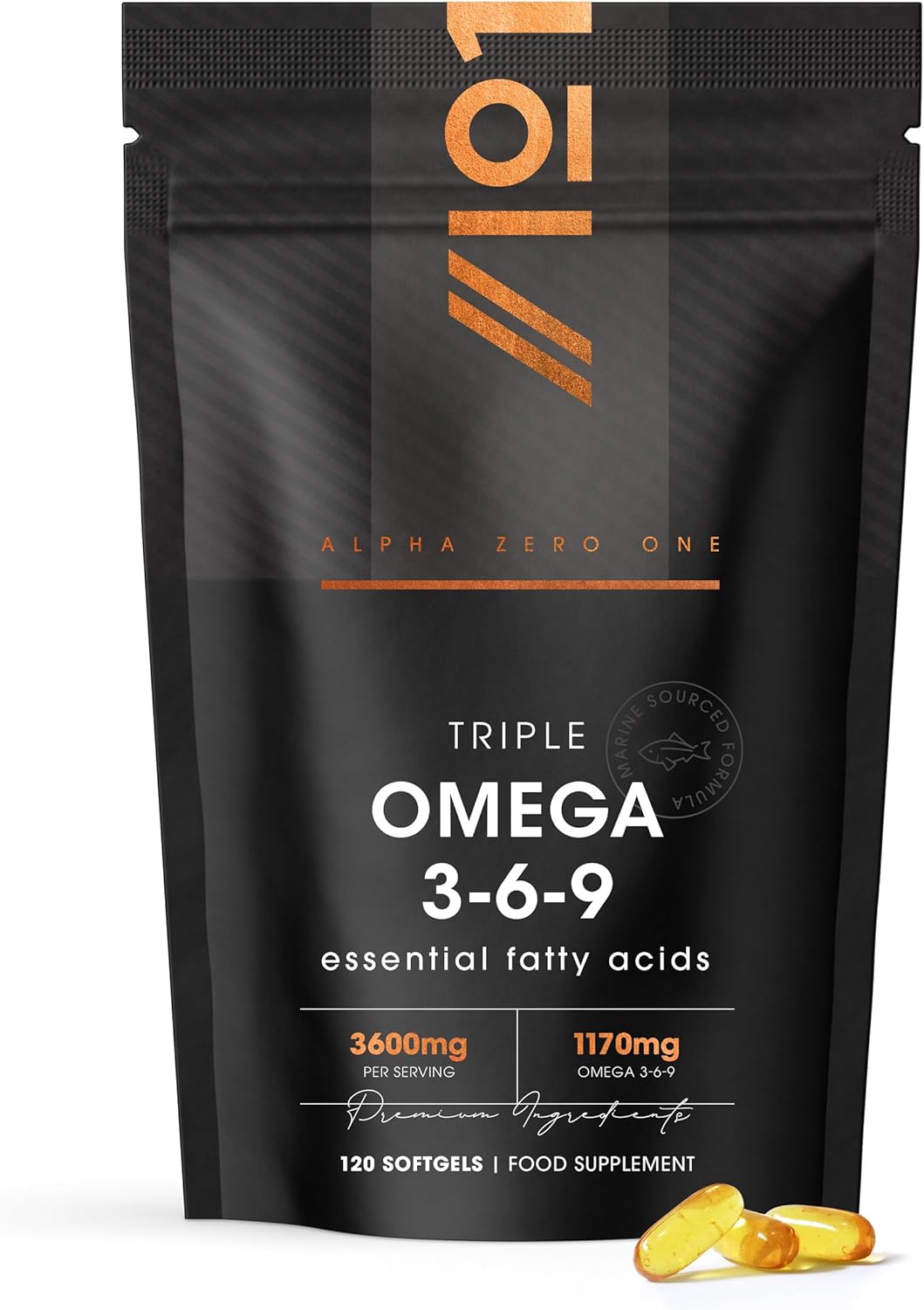 Omega 3-6-9 Fish Oil 3600mg - 120 Softgels - Wild-Caught Fish Oil with Flaxseed Oil & Borage Oil - Rich in ALA EPA GLA & DHA – No Additives (60 Day Supply) by Alpha01
