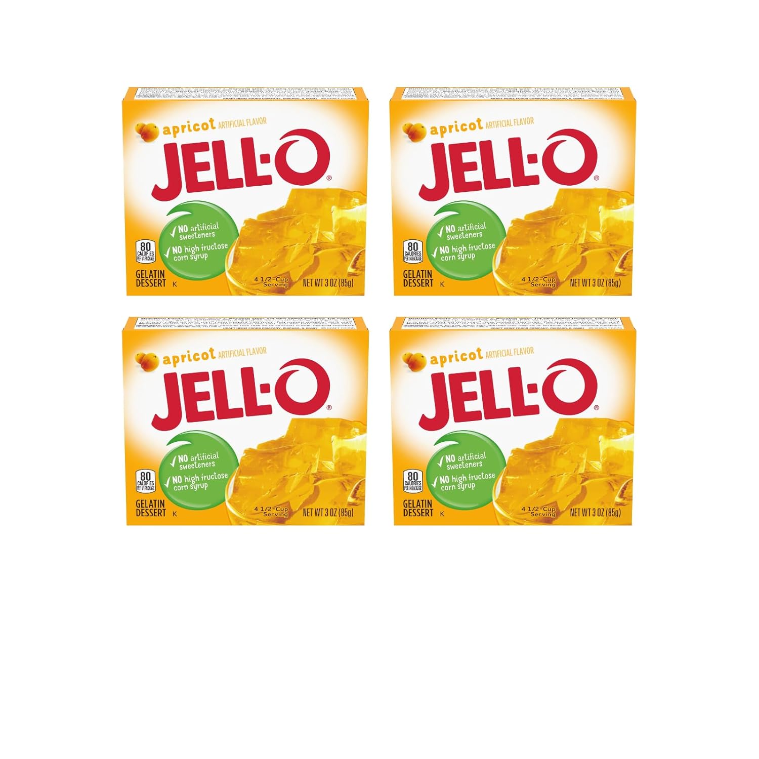 Jell-O Apricot Gelatin Dessert 3 Ounce Boxes (Pack of 4)