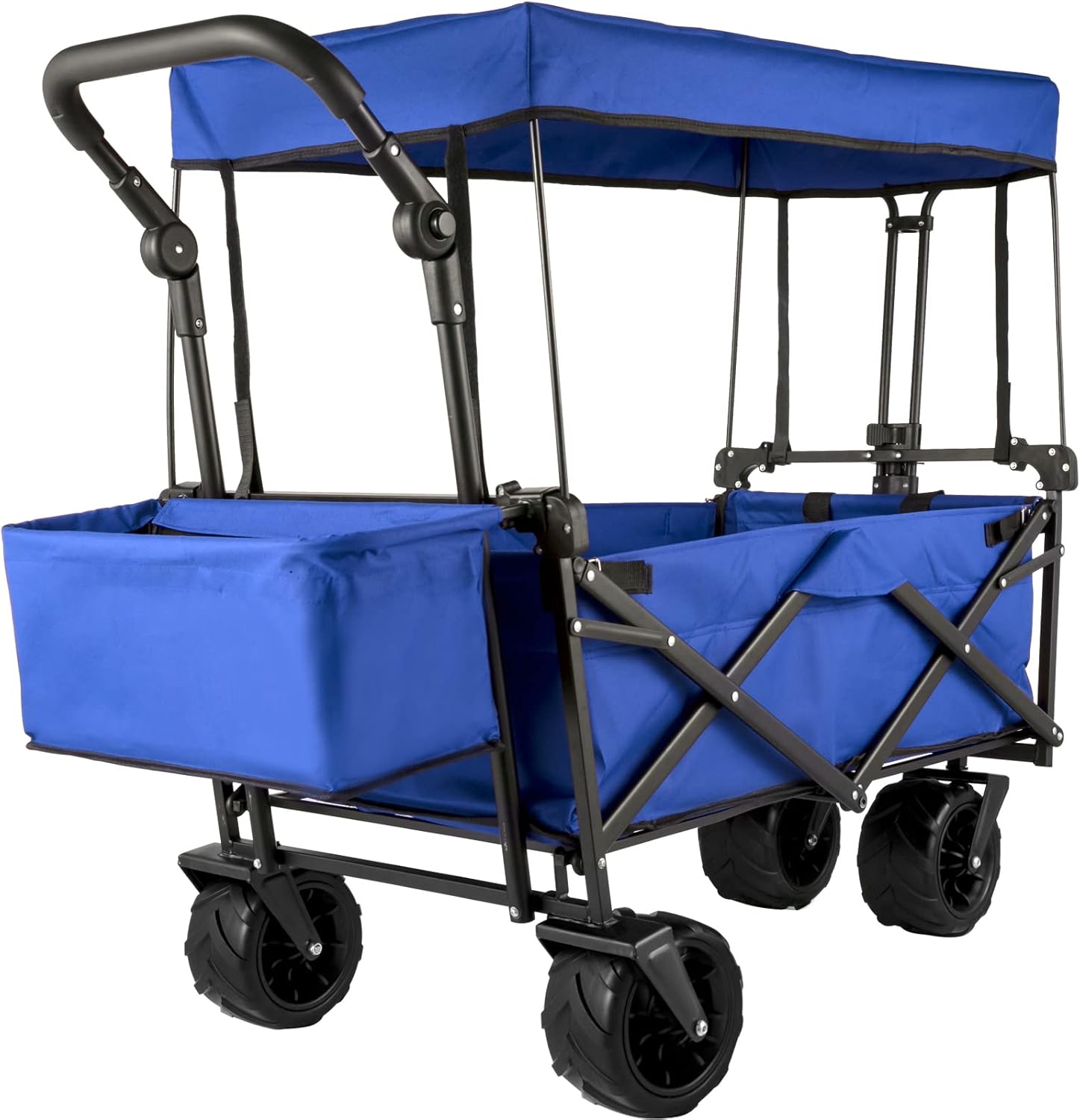 Happbuy Collapsible Wagon with Removable Canopy, 220lbs Heavy Duty Foldable Beach Wagon with Big Wheels
