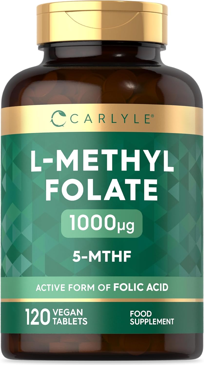 L Methlyfolate 1000ug | 120 Vegan Tablets (4 Months Supply) | Active Form of Folic Acid | 5-MTHF | No Artificial Preservatives | by Carlyle
