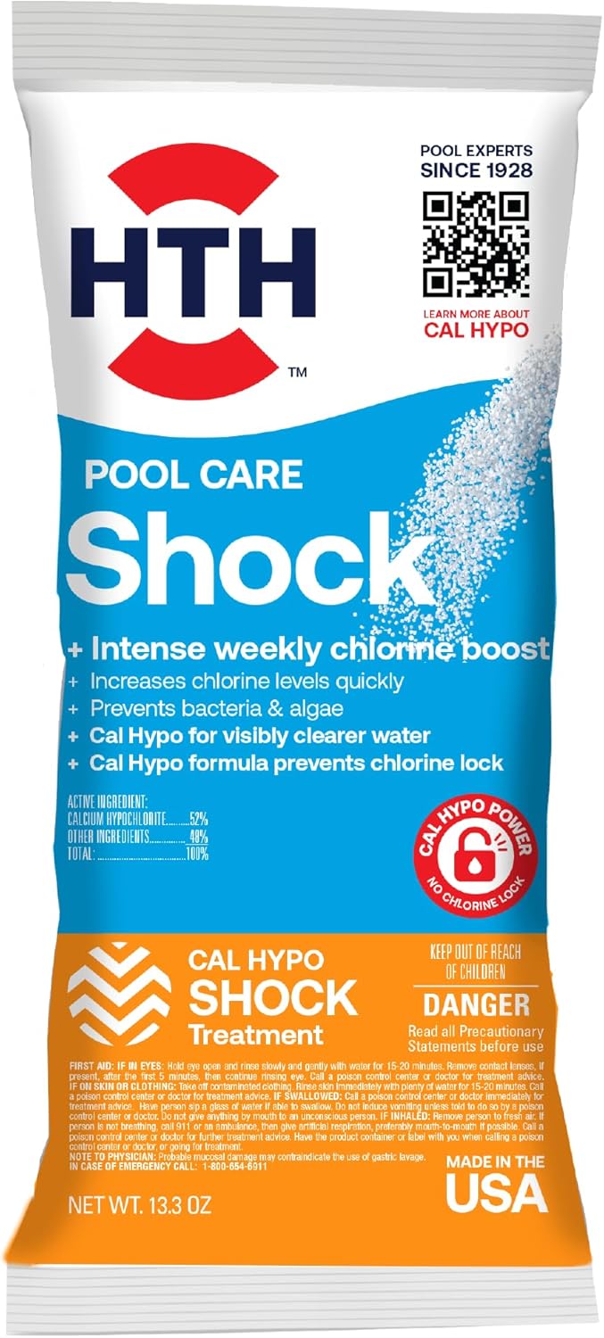 HTH 52031 Swimming Pool Care Shock, Swimming Pool Chlorinator Boosts Chlorine Levels, Cal Hypo Formula, 13.3oz (1 Pack)