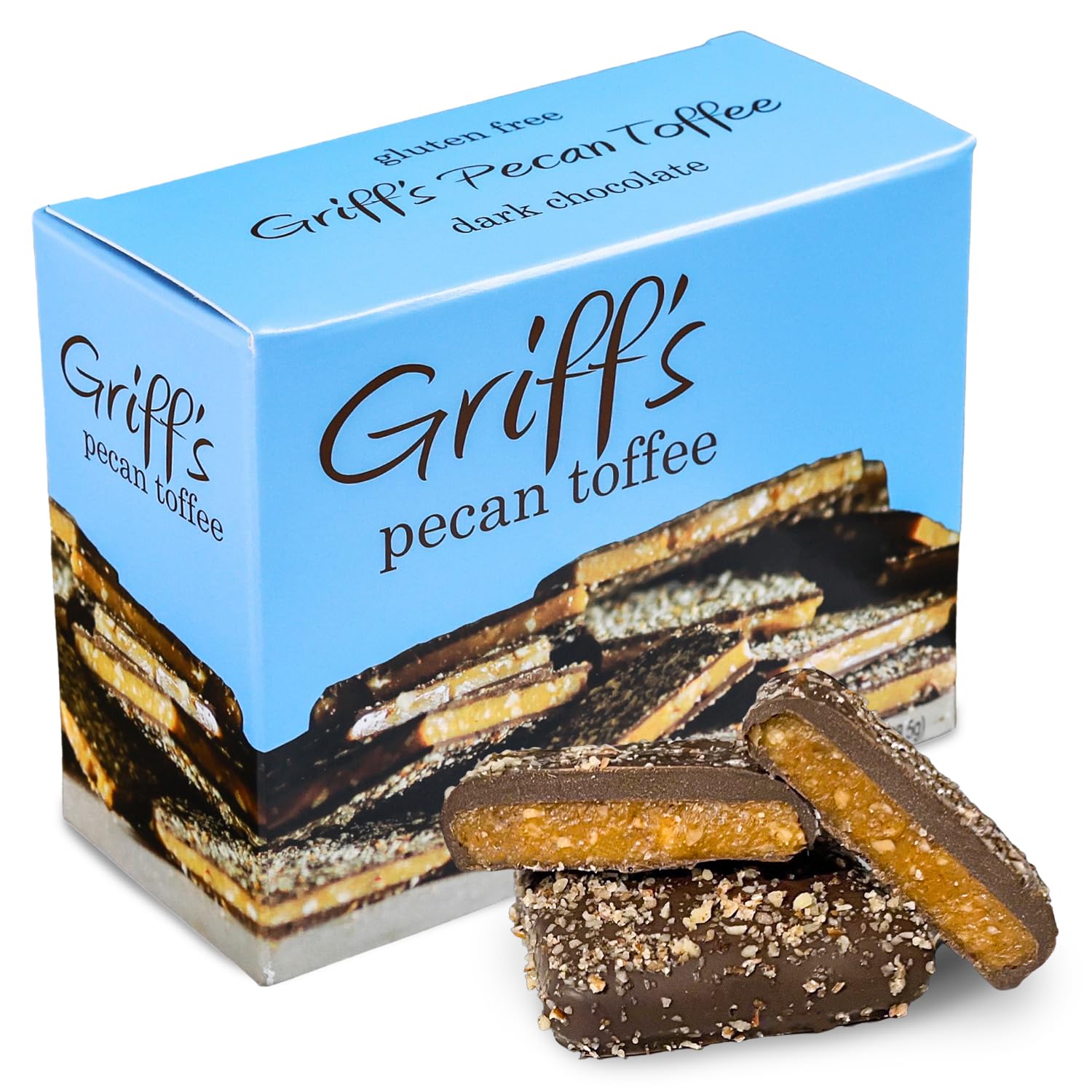 Griff's Pecan Toffee, Dark Chocolate Covered Toffee Squares, Traditional English Toffee, Gluten Free, Family Owned (7 Ounces)