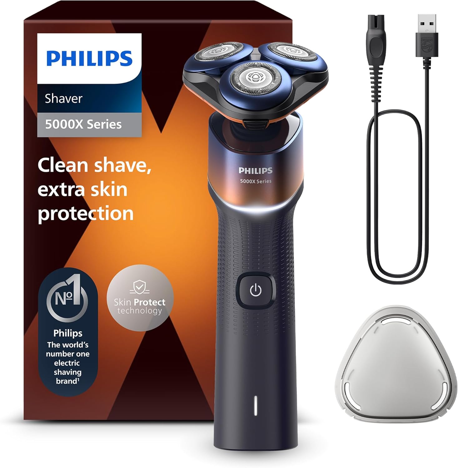Philips Shaver 5000X Series, Wet and Dry Electric Shaver, Skin Protect Technology, 360 Flexing Head, 1 h Charging/5 min. Quick Charge, P-Cap, Orange, Model X5012/00