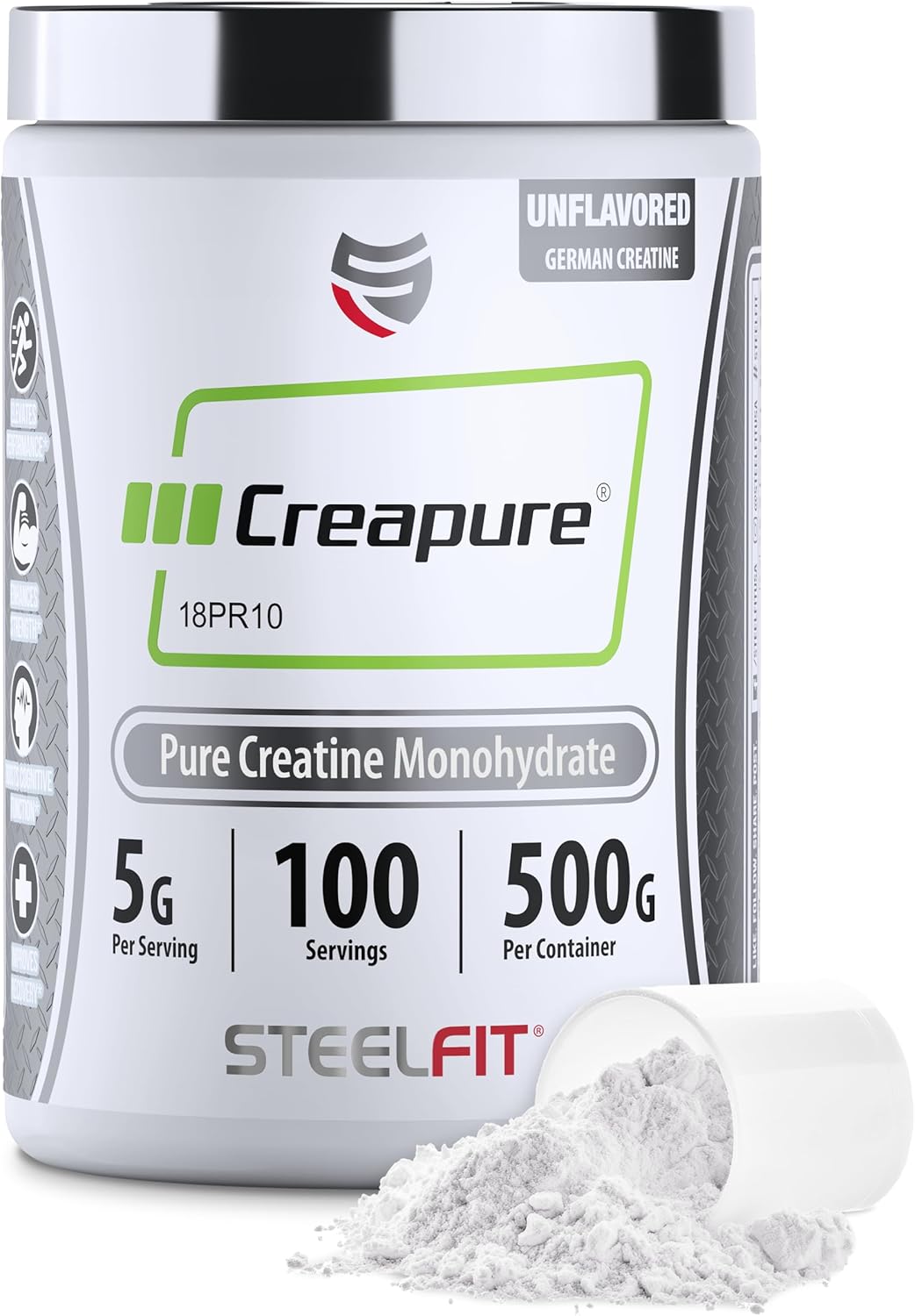 SteelFit Creapure Creatine Monohydrate Powder, Unflavored - German Micronized Creatine Powder for Men & Women - Gym Workout Nutritional Supplements for Muscle Gain, Brain Health & Strength Building