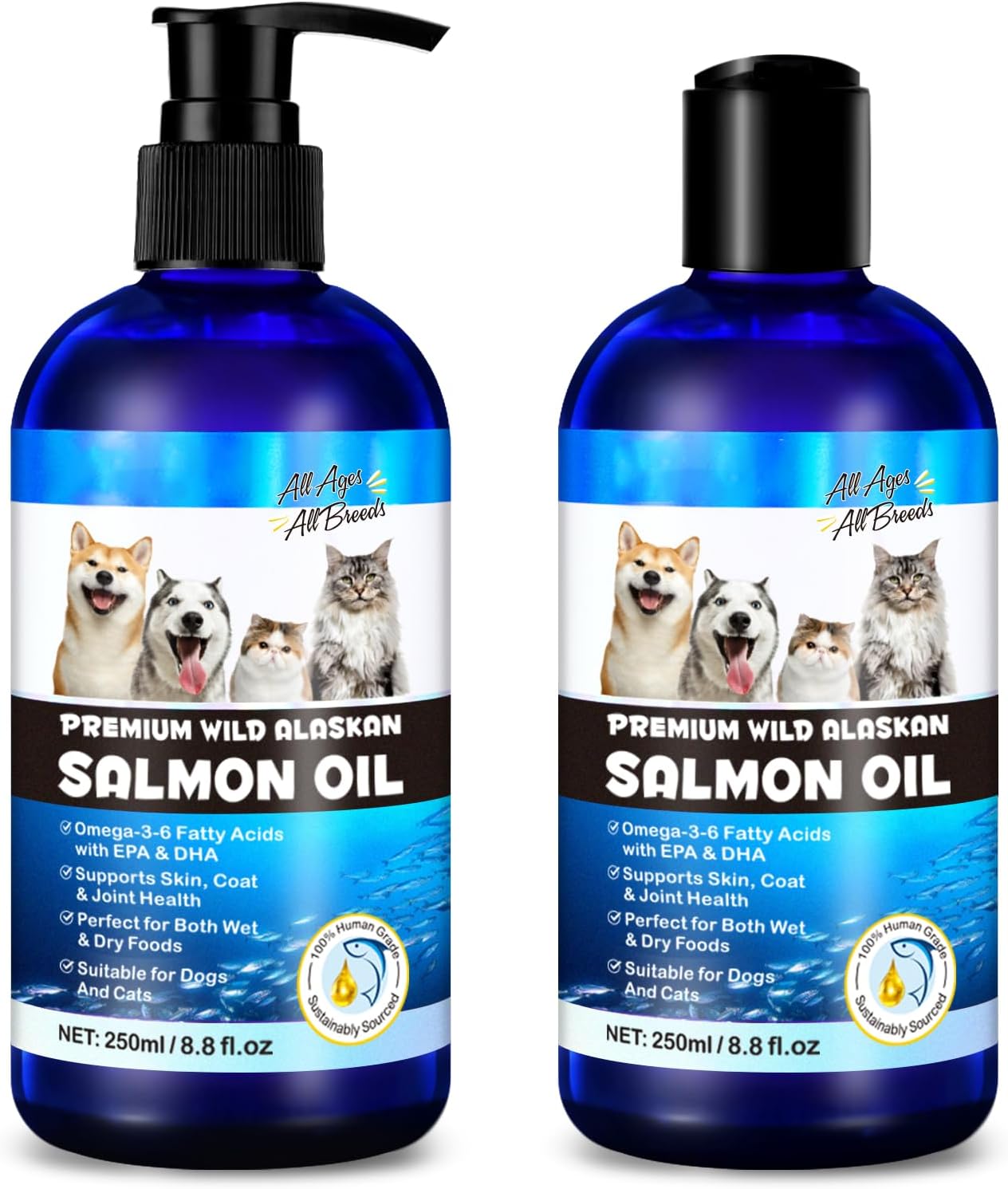 Alaskan Salmon Oil for Dogs 2Pcs, Omega 3 Fish Oil with Natural EPA+DHA Fatty Acids for Skin, Joints, Coat Health, Dog Skin and Coat Fish Oil Liquid Supplement, All Ages All Breeds 17.6fl.oz.(2 x 8.8)