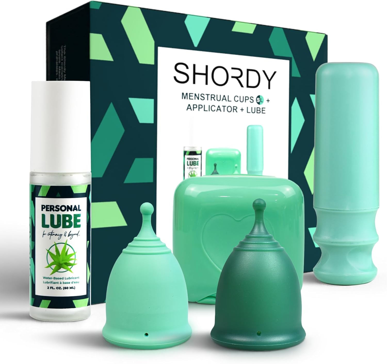 SHORDY Menstrual Cup Set with Applicator & Lube – Reusable Period Cups (Small & Large) for Beginners & Experienced Users – 12-Hour Protection, Feminine Care Kit, Alternative to Discs, Tampons & Pads