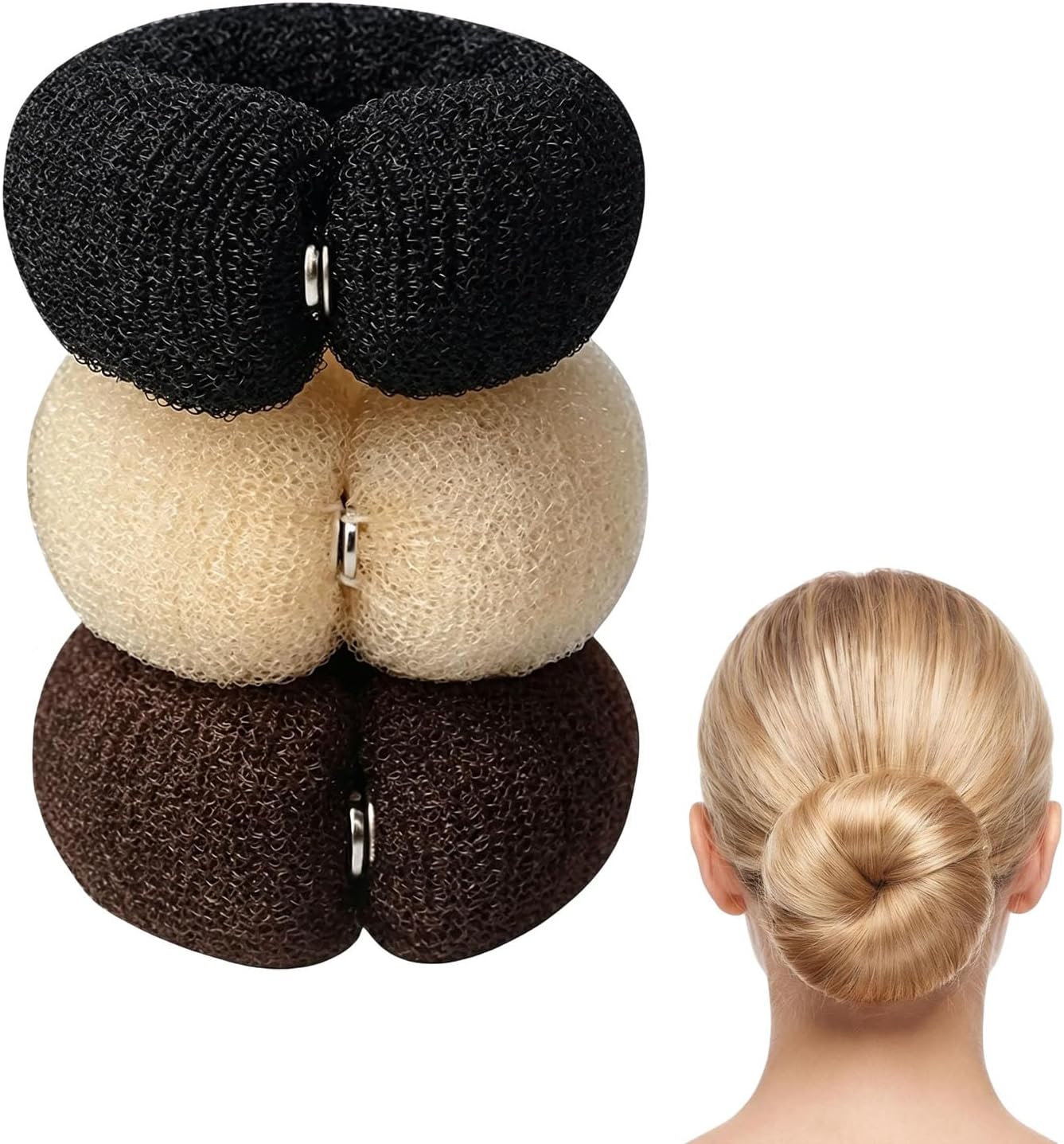 3PCS 20cm Donut Hair Bun Maker - Ring Style DIY Hair Foam Ring Shaper - Snap Roll Bun Tool for Women (3 Colors)