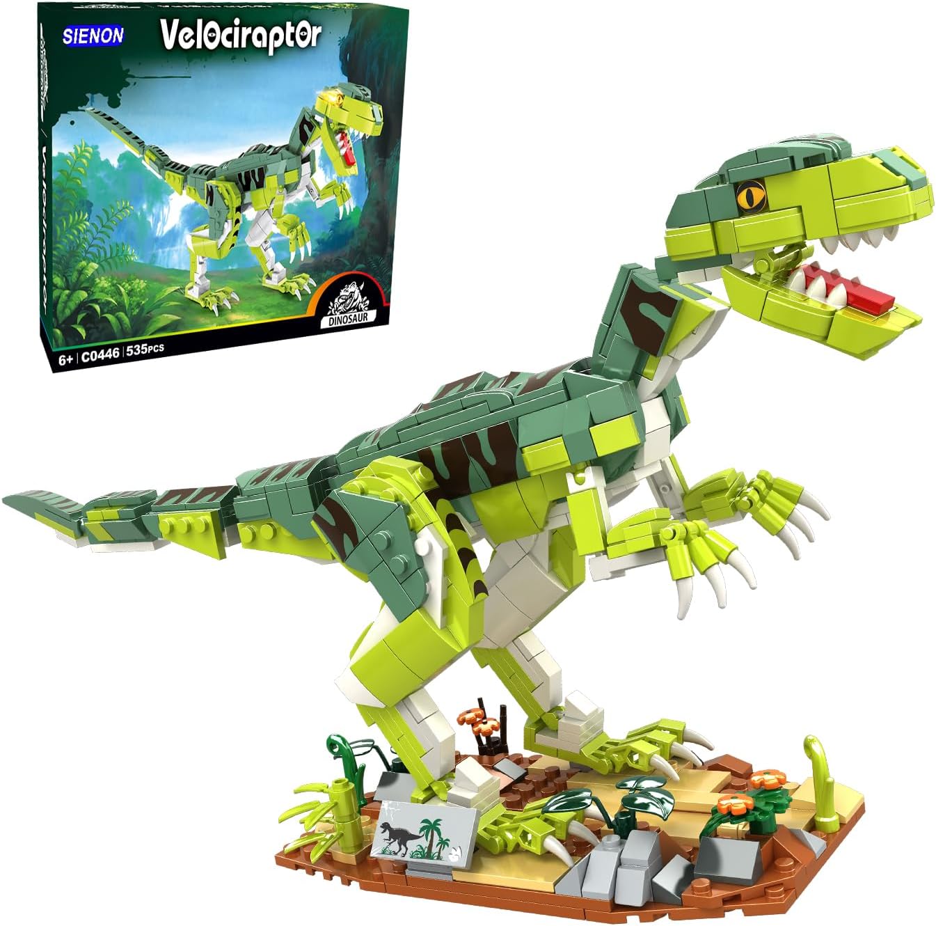 SIENON Creator Velociraptor Dinosaur Building Toy Set, Dinosaur Park World Dominion Raptor Model Toy Building with Movable Jaw, Neck and Joints, 16.3” Dinosaur Toys for Kids 6-14 Years Old (533 Pcs)