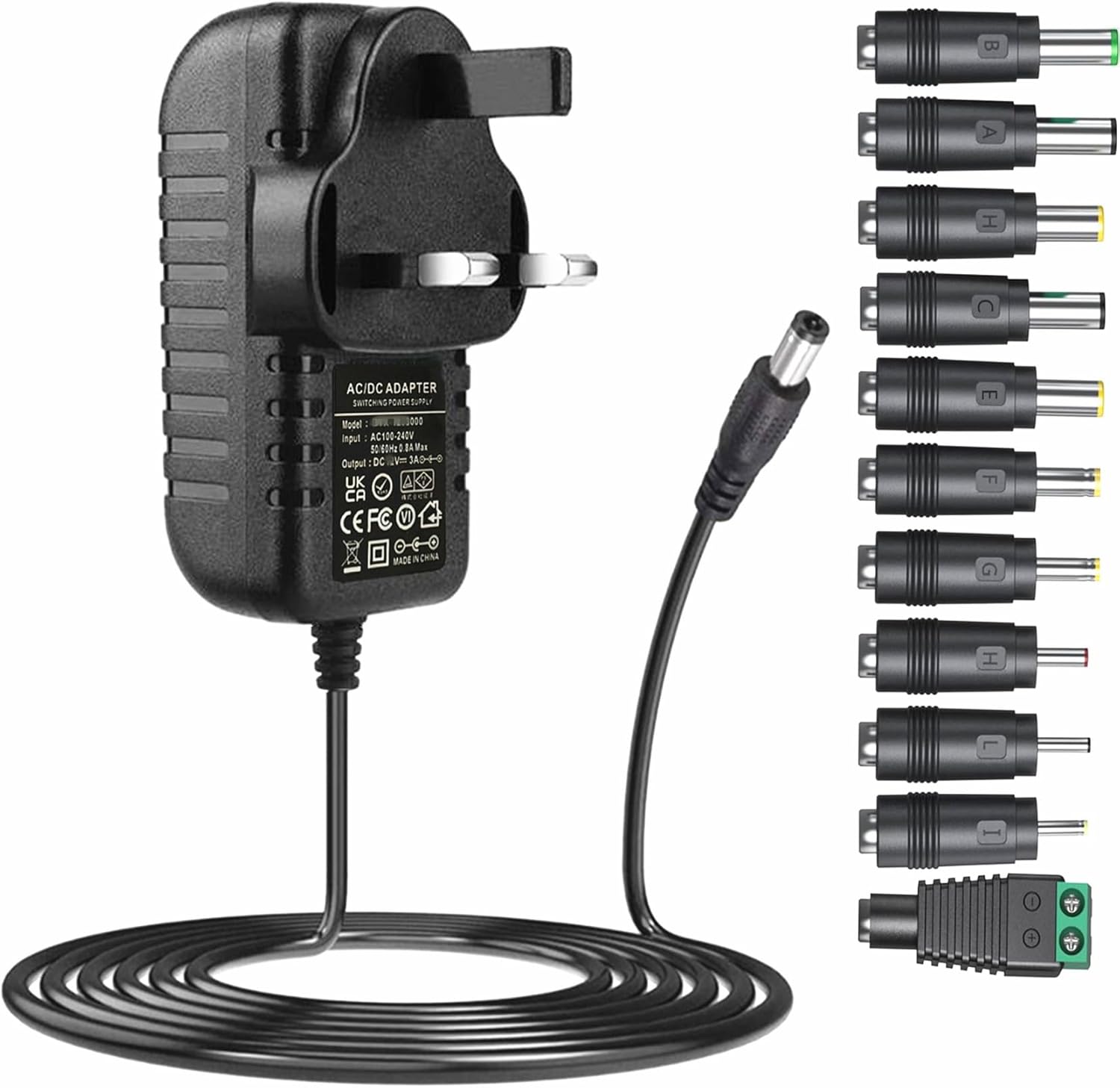 SZZKtech 24V 2A AC adapter switching power supply with 11 DC plug tips AC to DC 24Volts 2Amp 1500mA 1000mA 500mA 200mA 100mA power cord charger replacement DC24V converter inverter transformer