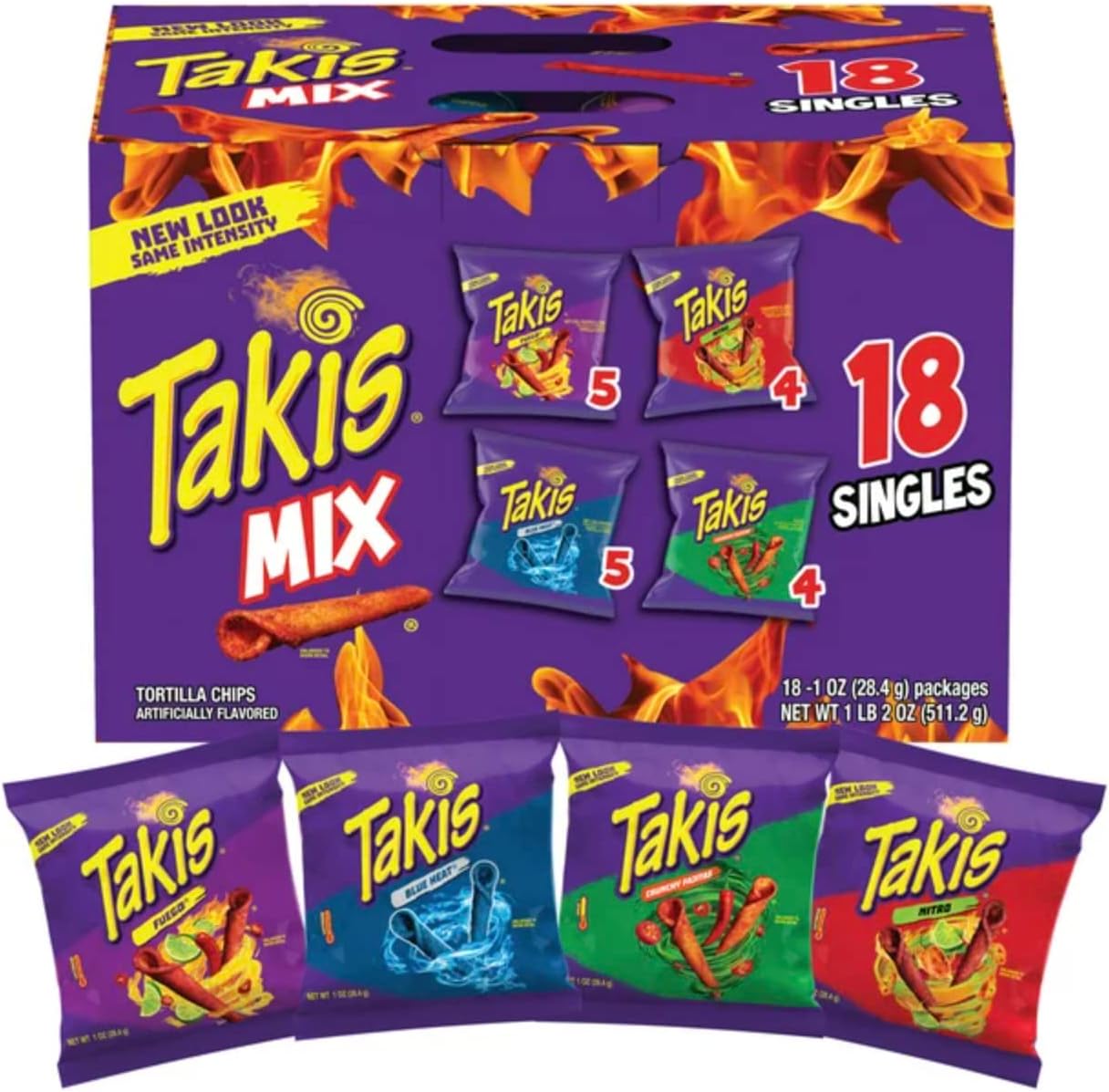 Takis Mix 18 Ct Variety - Try These Amazing Flavors - Takis Wild, Blue Heat, Feugo, Nitro and Crunchy Fajitas - (1 oz Bags)