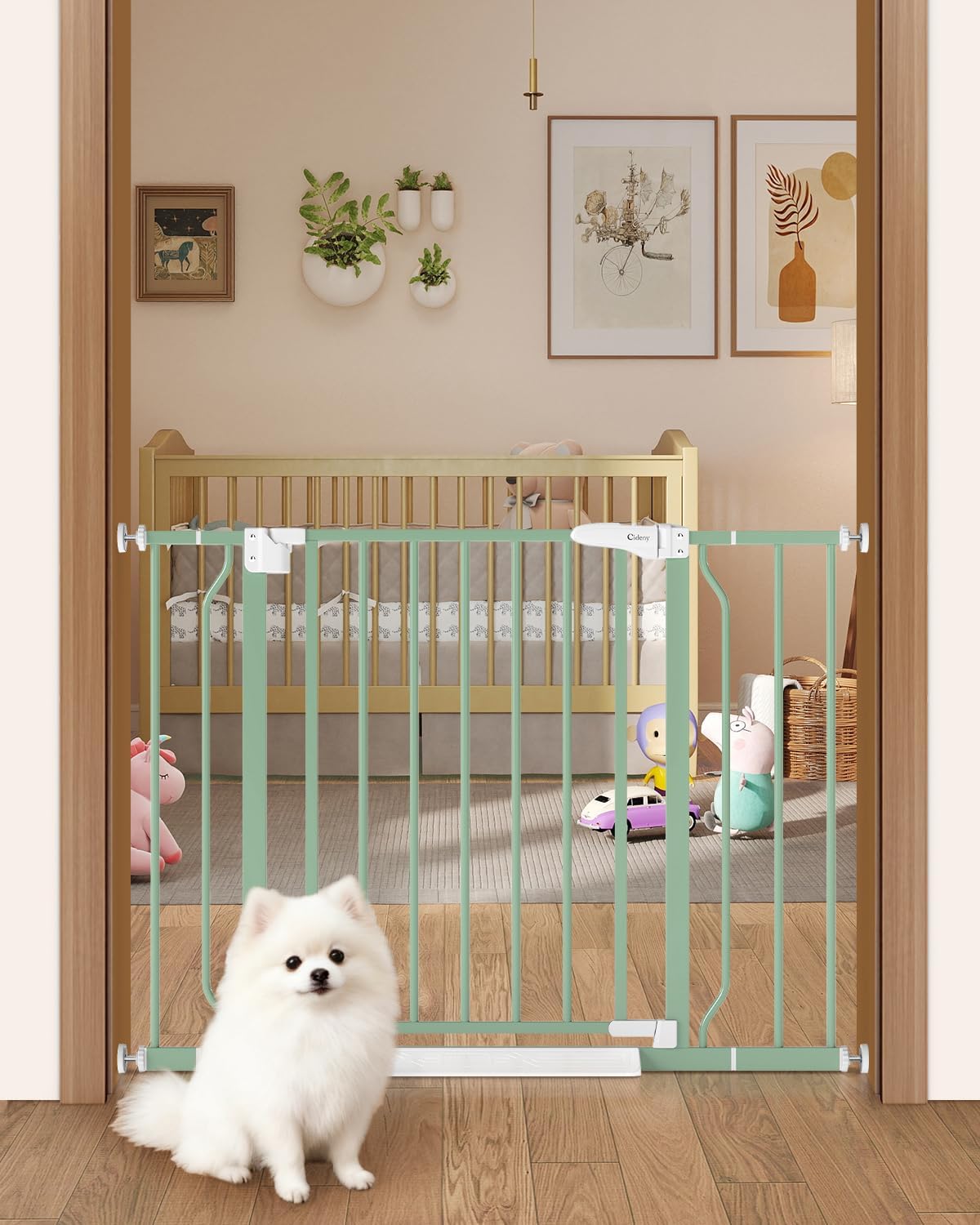 29"-40" Baby Gate for Stairs, Auto Close Stroller Friendly Dog Gate Indoor for Doorways, Pressure Mounted Baby Gate, Easy Walk Through Gate for Children & Pets, Green