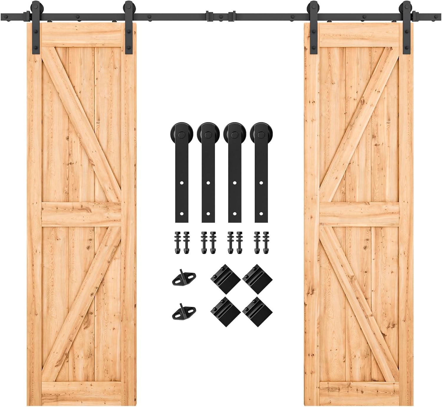 SMARTSTANDARD 8.2 FT Double Barn Door Hardware Kit - Heavy Duty, Smooth and Quiet Sliding Operation - Easy to Install with Step-by-Step Installation Instruction - Fits 24" Wide Door Panels