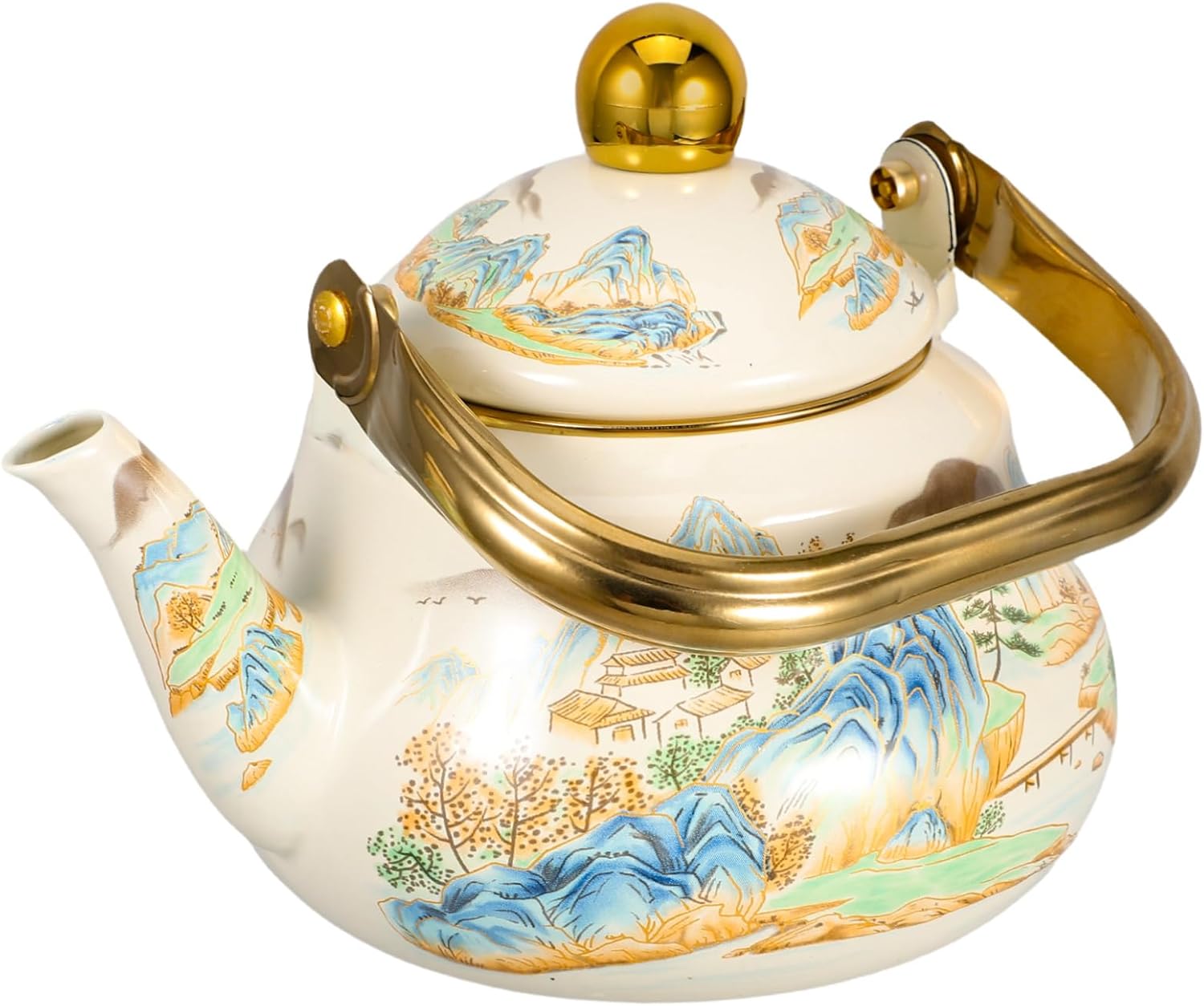 VALICLUD Enamel Tea Kettle Vintage Teapot for Stovetop Use Retro Floral Design Portable Water Pot for Camping Hiking Home and Travel