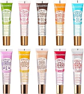 Ruby Kisses Broadway Lip Gloss Vita-Lip Clear Lip Gloss, Moisturizing, Soothing, Super Glossy with Vitamin Oil (10PCS SET)