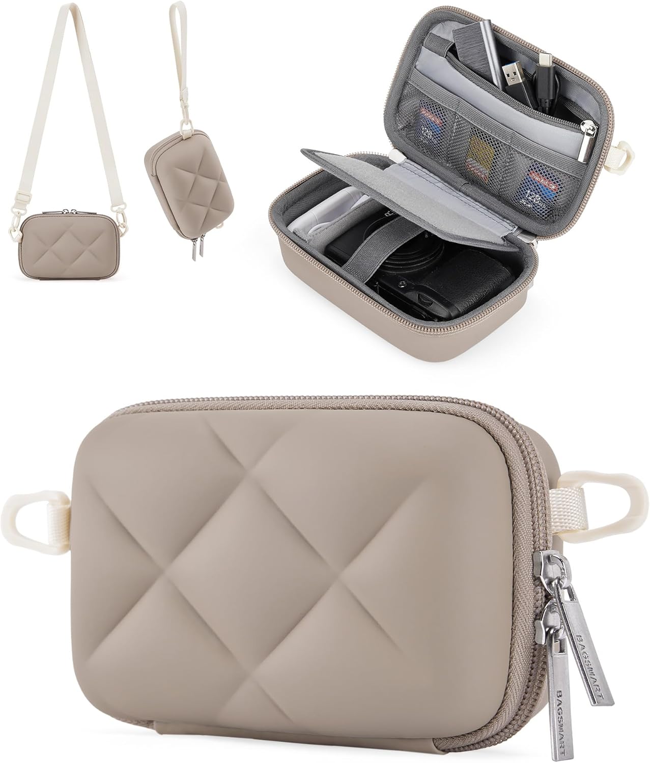 BAGSMART Digital Camera Case, Protective & Lightweight Camera Case with 2 Carrying Ways, Waterproof & Shockproof Small Camera Bag for Canon PowerShot/GoPro/Sony DSCW800/DSCW830 - Camel