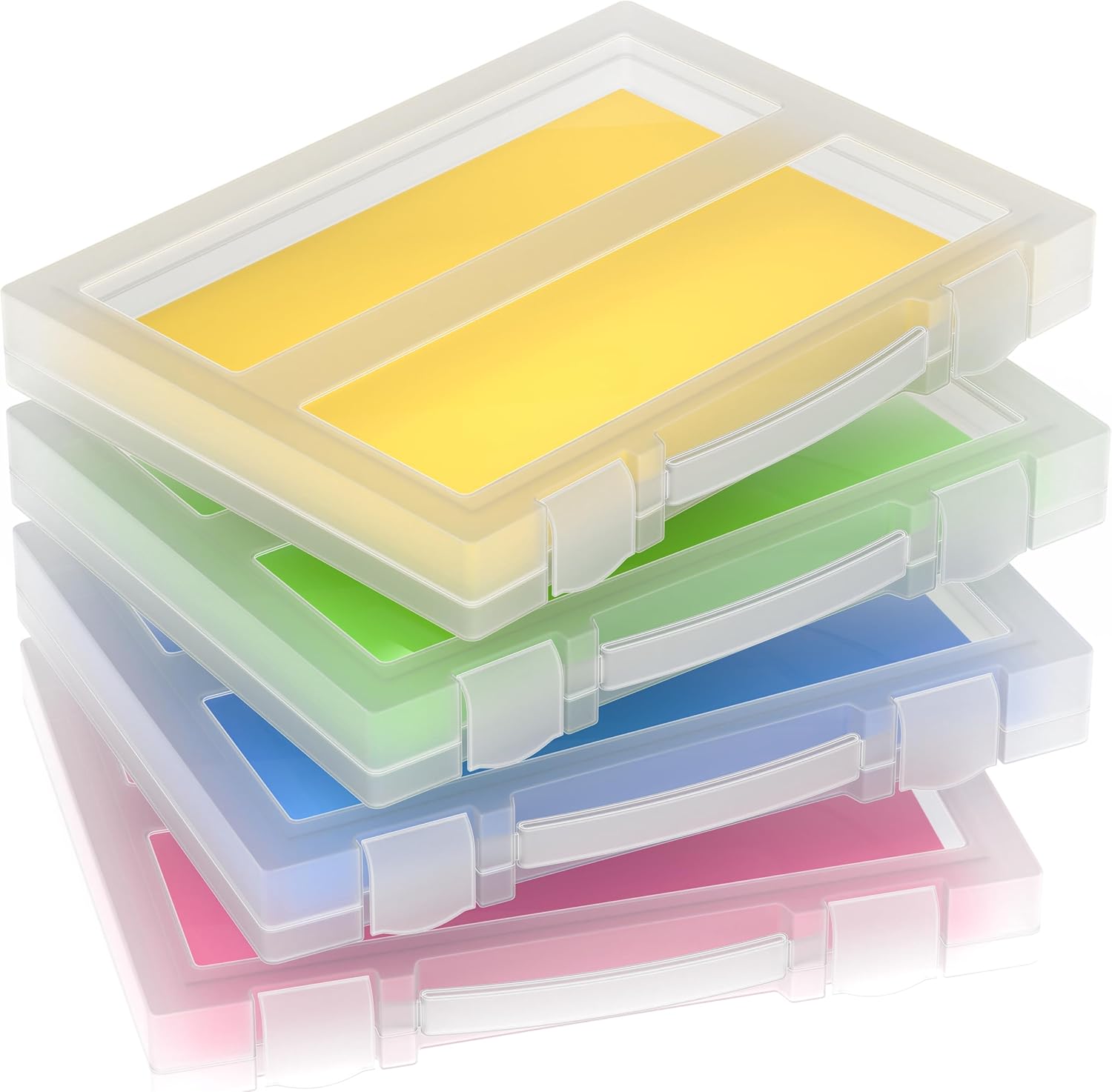 Scrapbook Paper Storage, 4 Pack Stackable Paper Organizer Box with Handle, Fits More 8.5x11 and Documents, File Folder Box for Office & Home Organization