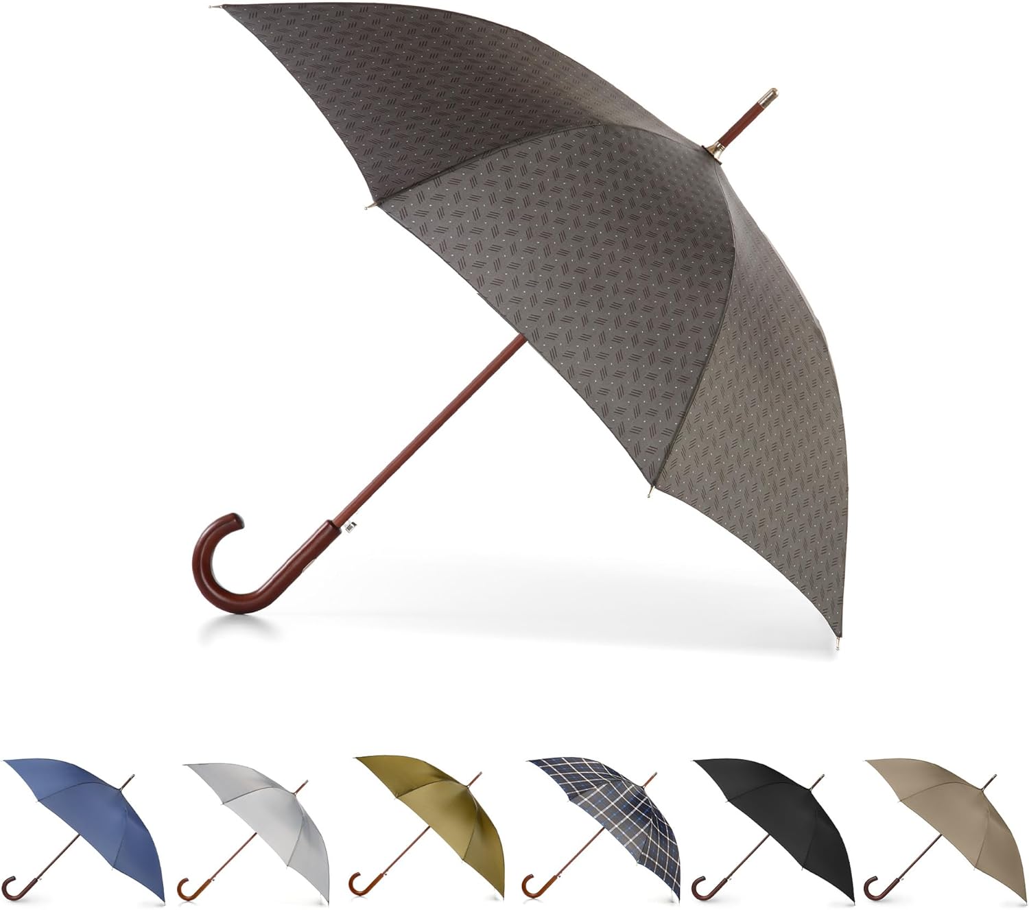 Totes Eco Auto Open Umbrella Classic Wooden J Stick Handle with Easy Grip - Windproof, Rainproof and Durable Canopy Design – Versatile Travel, Perfect for Rainy Days