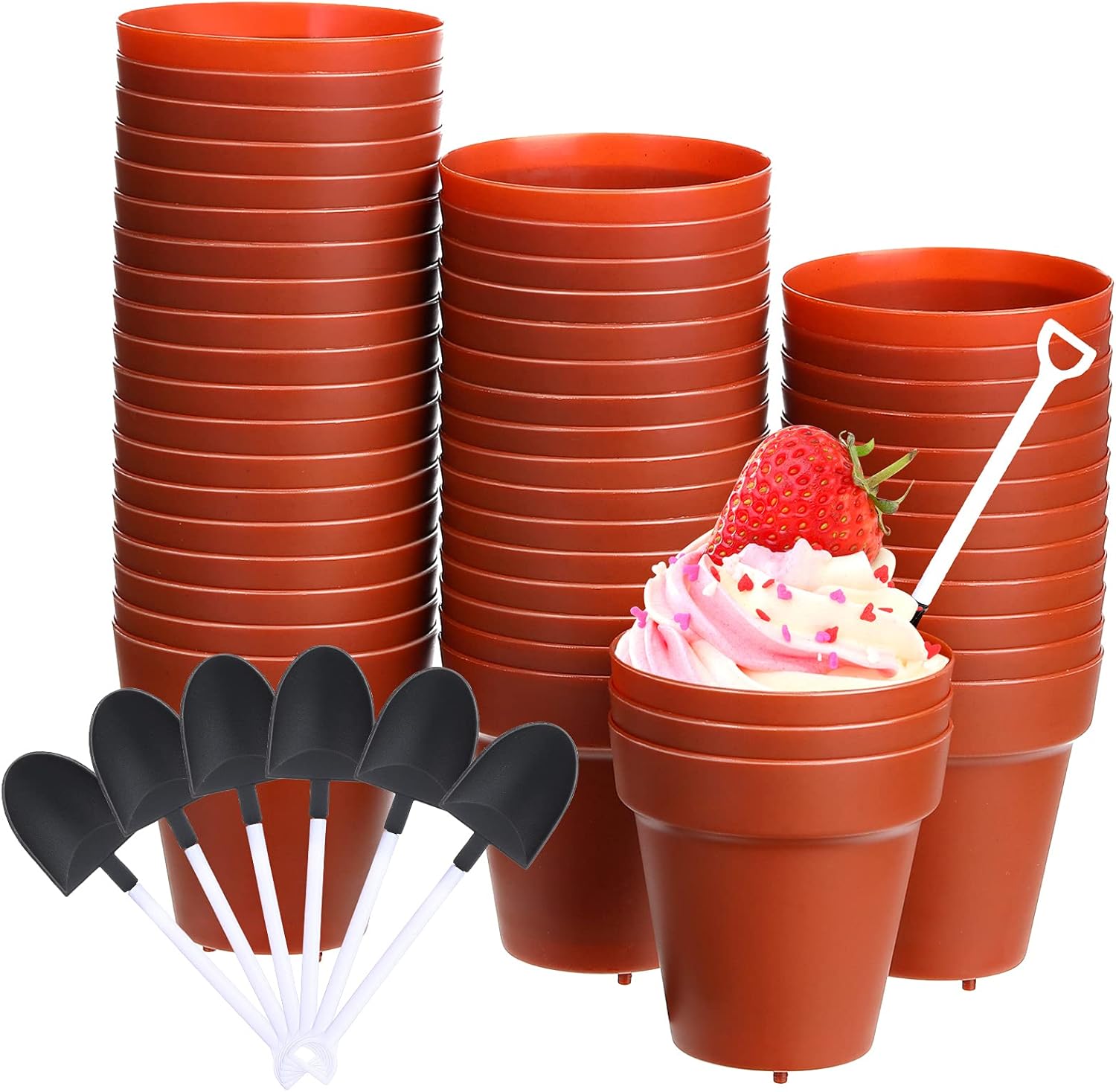 Patelai 50 Set Plastic Dessert Cups with Shovel Spoons, Flowerpot Cake Desserts Cups for Construction Birthday Party Supplies, Ice Cream, DIY Baking, Cupcakes, Yogurt, Pudding