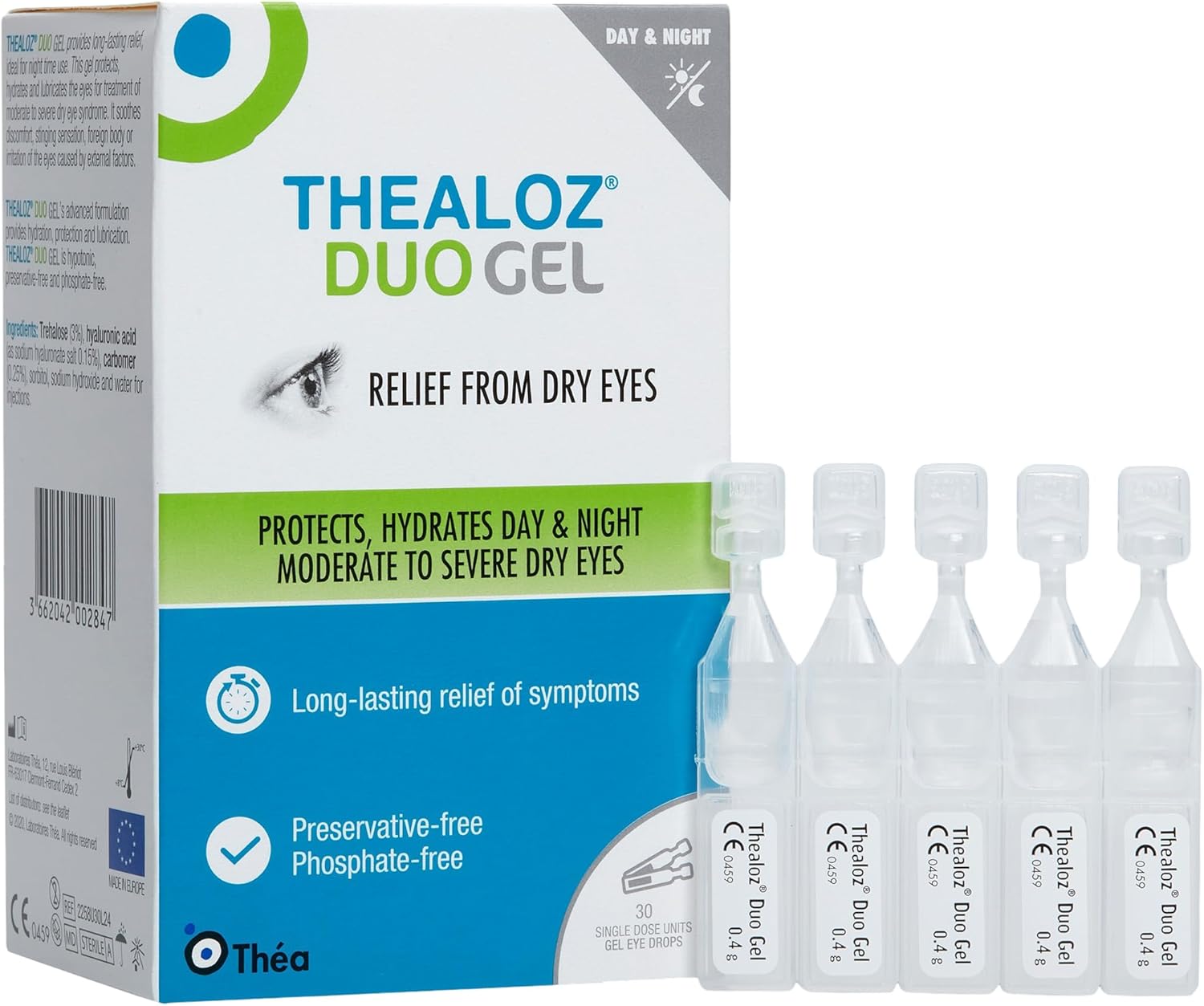 30 Thealoz Duo Gel (Single Dose Vials) Eye Drops - Long-Lasting Relief Day & Night for Dry, Tired & Sore Eyes | Gentle, Preservative-Free Gel | 30 Single Dose Units