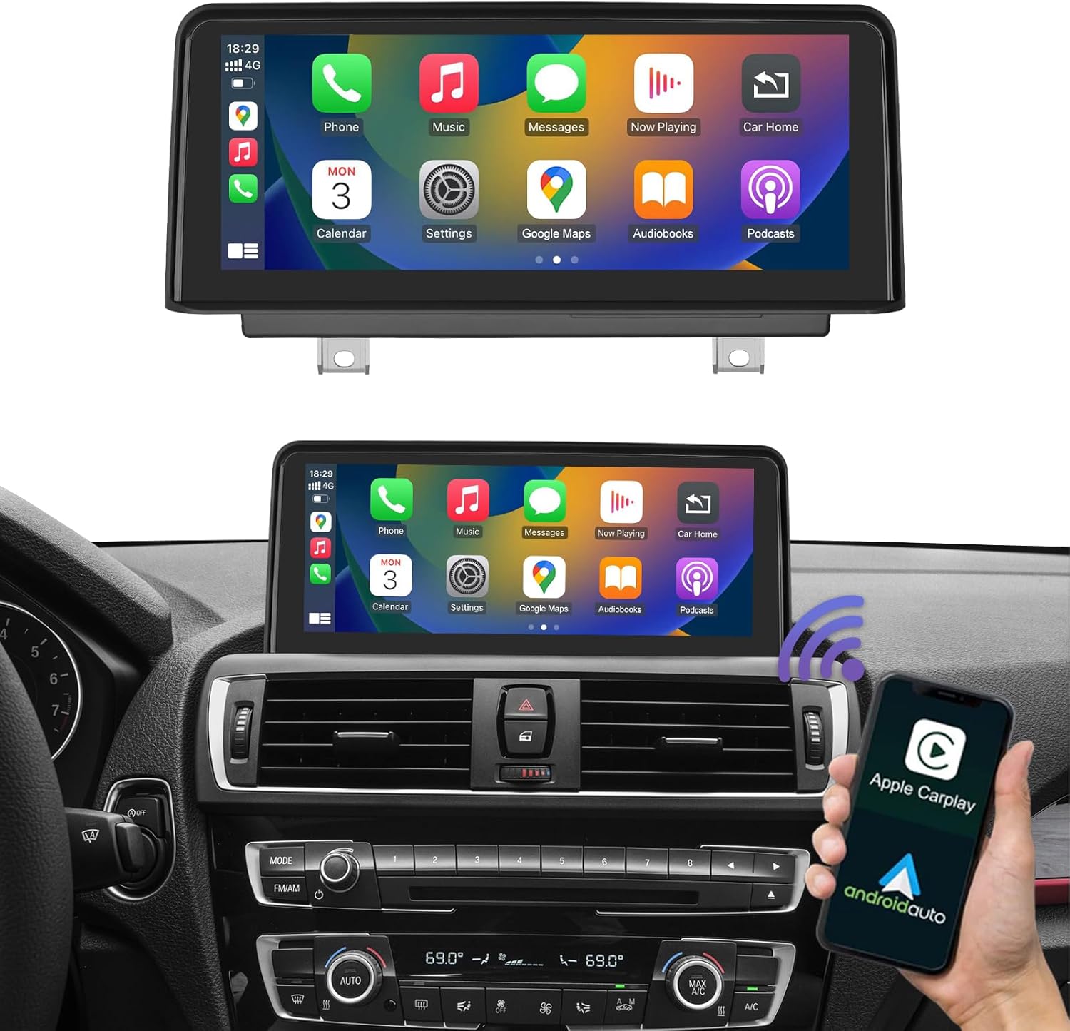 Road Top Wireless Carplay & Android Auto, 10.25 Inch Car Stereo Receiver for BMW 1 2 Series F20/F21/F22/F23 2013-2015 Year with NBT System,1920 * 720 Car Touchscreen Multimedia Radio Receiver