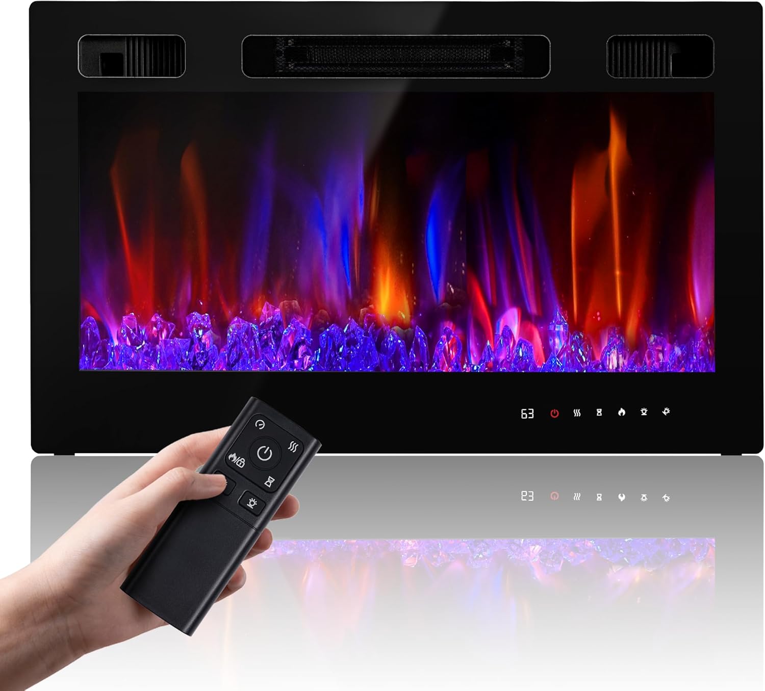 Electric Fireplace Insert 30" Realsmart 1500W Wall Mounted Electric Fireplaces with Recessed Heaters, Remote Control, Slim Black Fireplace Screen, Timer, 12 Flame Colors LED Decor, Low Noise