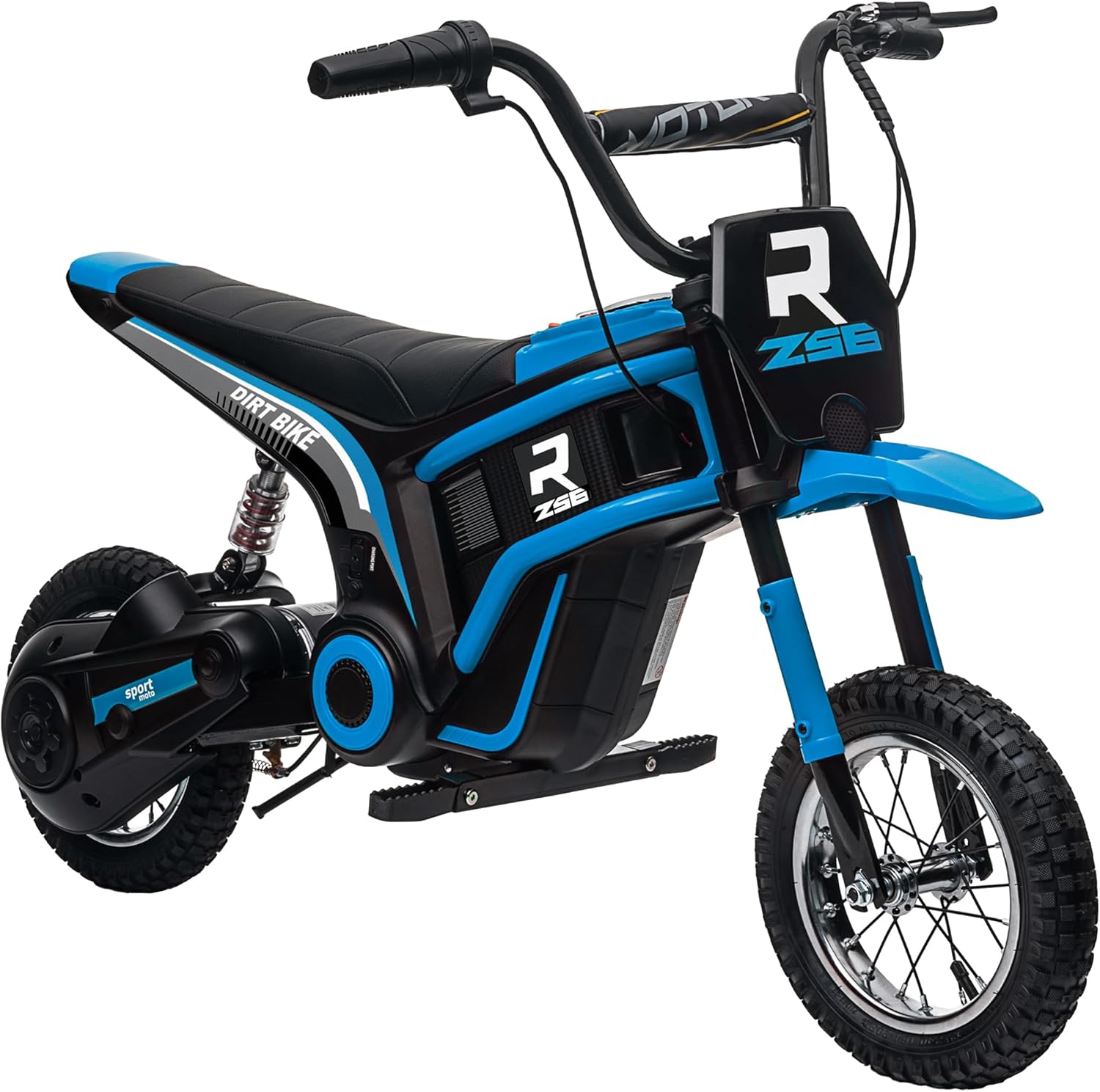 HOMCOM 24V Kids Electric Motorbike with Twist Grip Throttle, Music, Horn, 12" Pneumatic Tyres, Max Speed 16km/h, for Ages 8-12 Years - Blue
