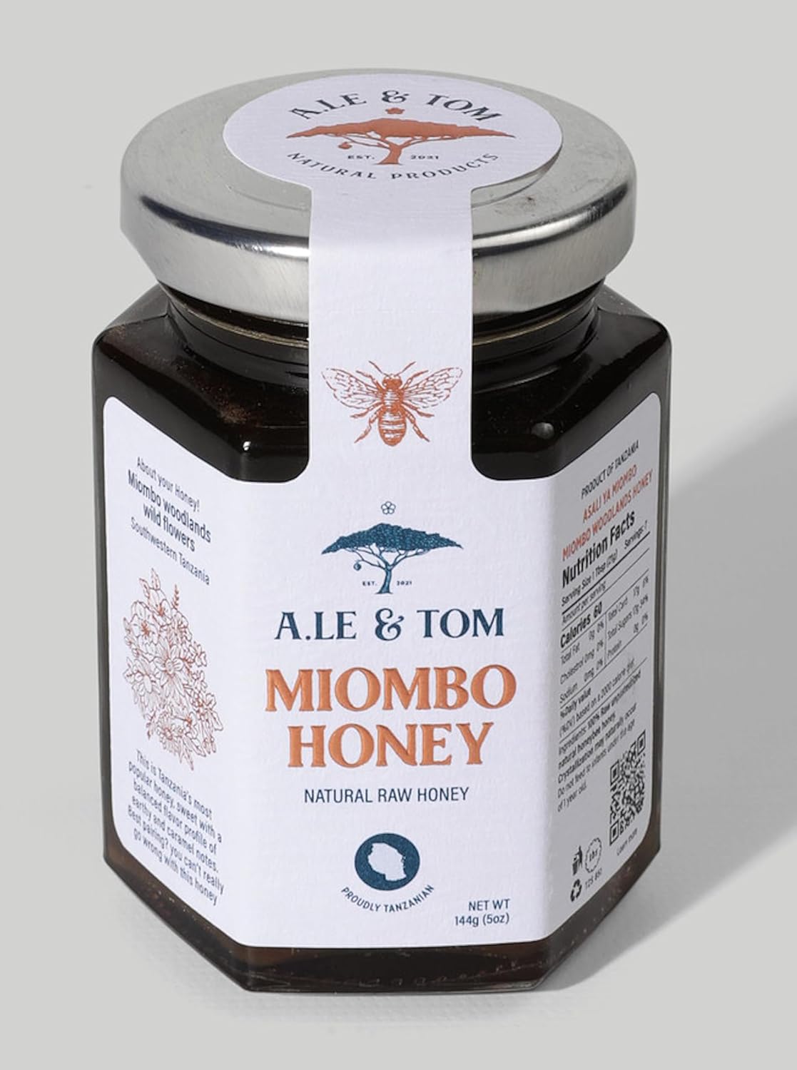 Raw Miombo Forest Honey by A.LE & TOM- Premium Gourmet Specialty Honey from Tanzania, Africa | Dark Amber Polyfloral | Antioxidant-Rich Superfood (5 oz)