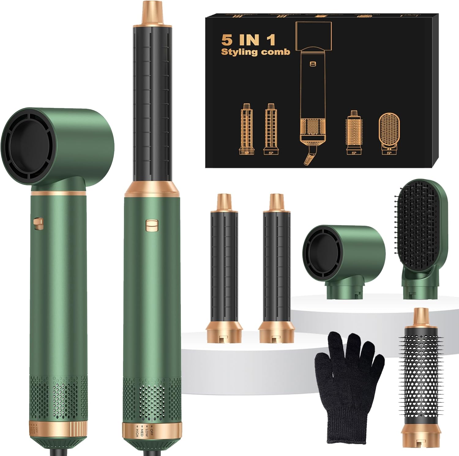 Airbrush Hair Styler 5 in 1 Hair Styler, Air Brush Hair Styler with Curl Straighten, Volumise, Smooth and Drying for Styling, Magic Hair Styler Hot Air Styler for All Hair Type/Length